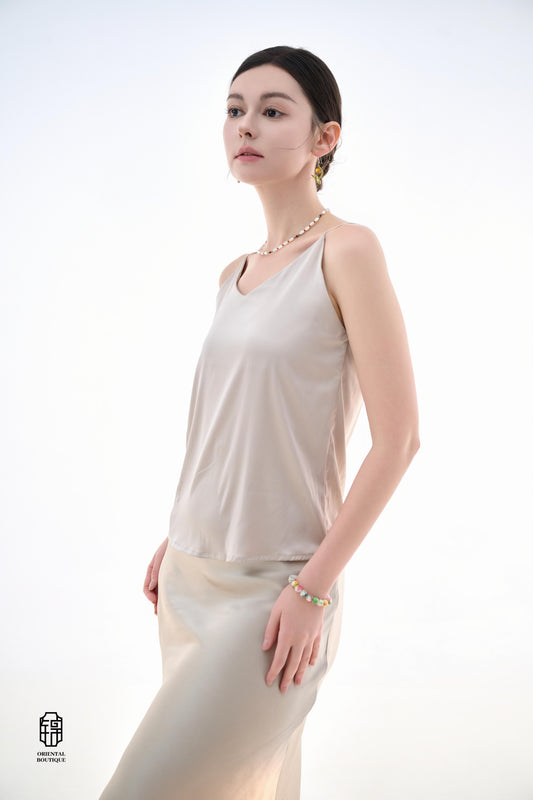 Beige Silk Tank Top - ORIENTAL BOUTIQUE