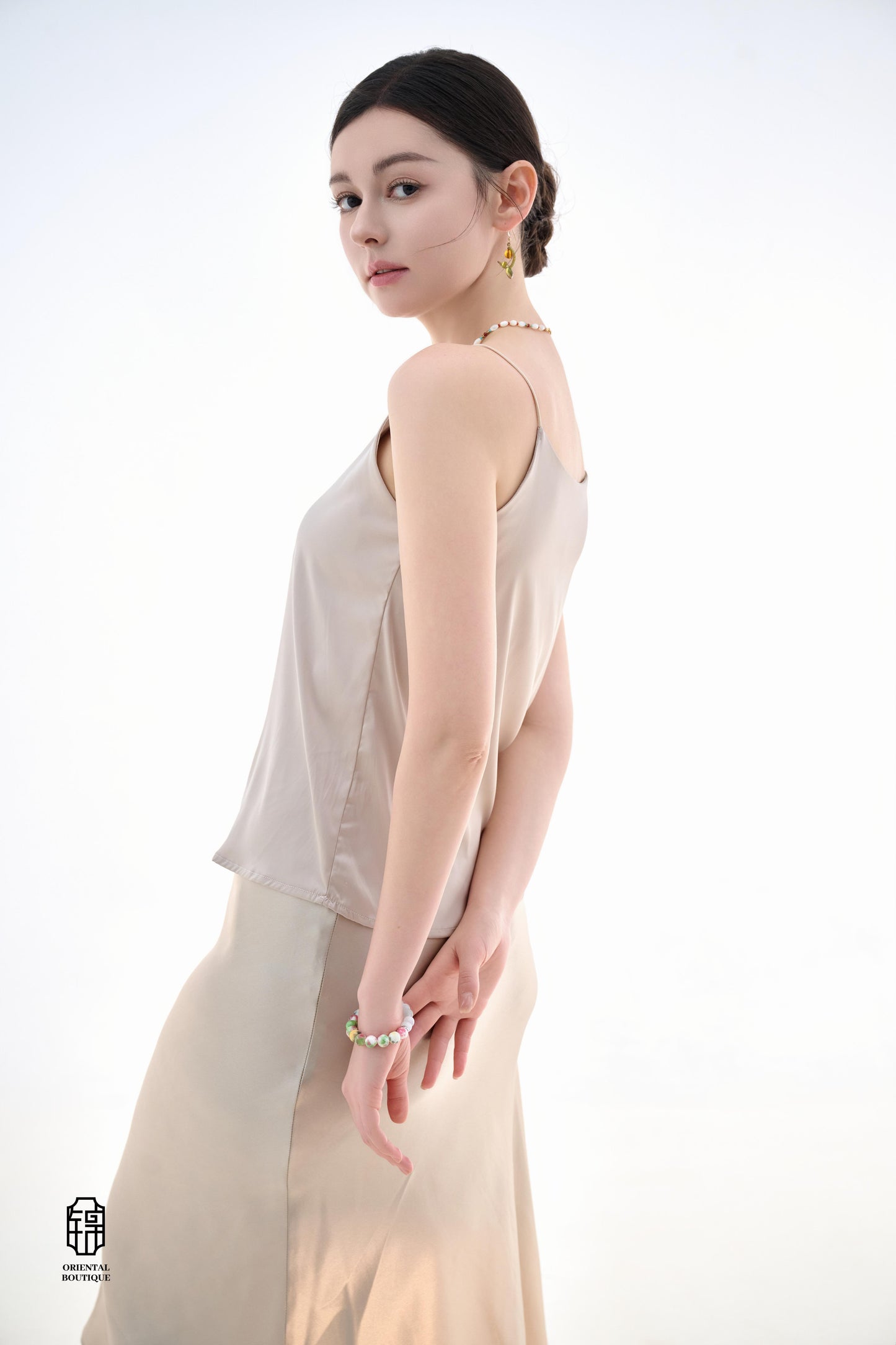 Beige Silk Tank Top - ORIENTAL BOUTIQUE