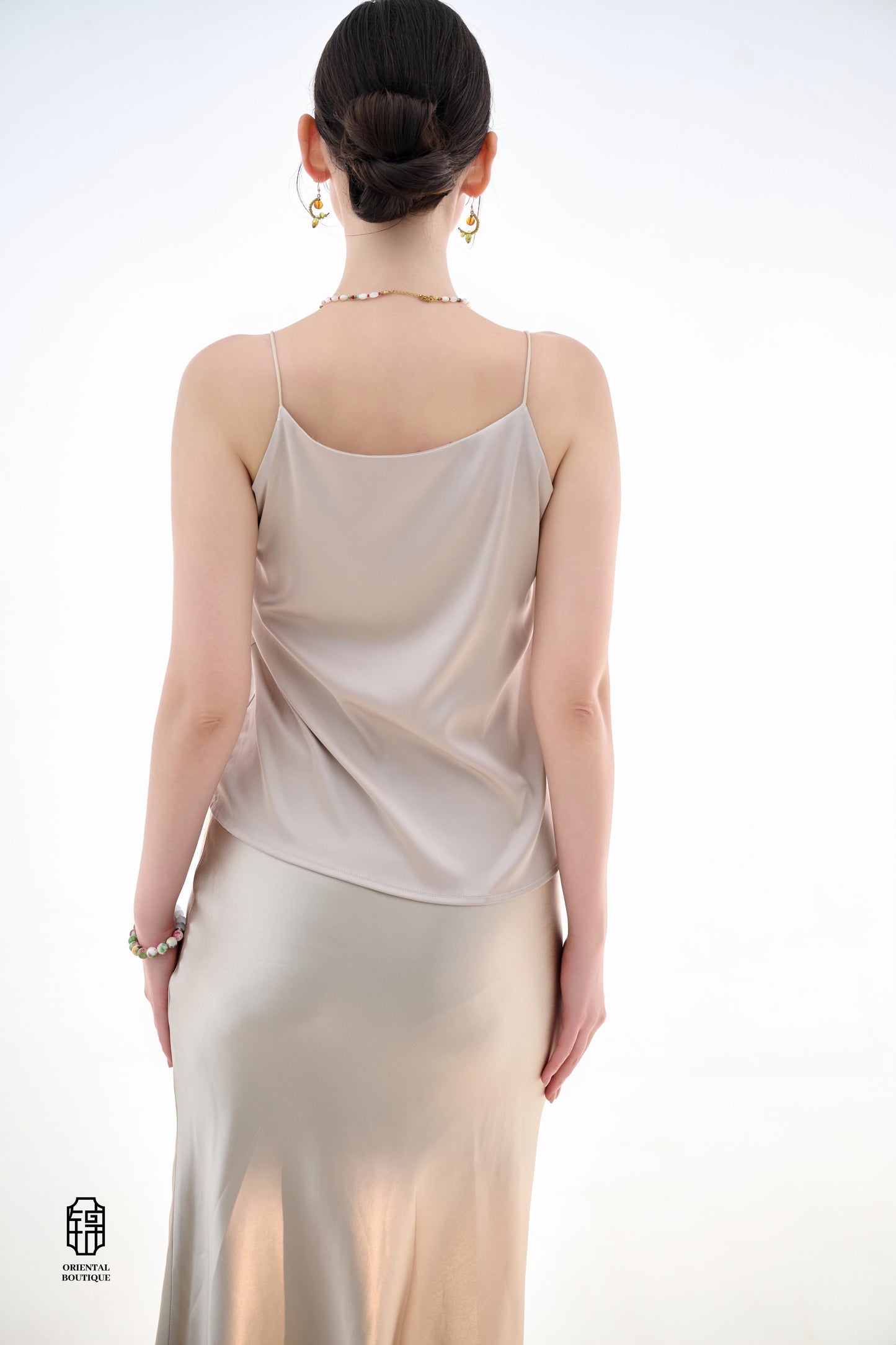 Beige Silk Tank Top - ORIENTAL BOUTIQUE