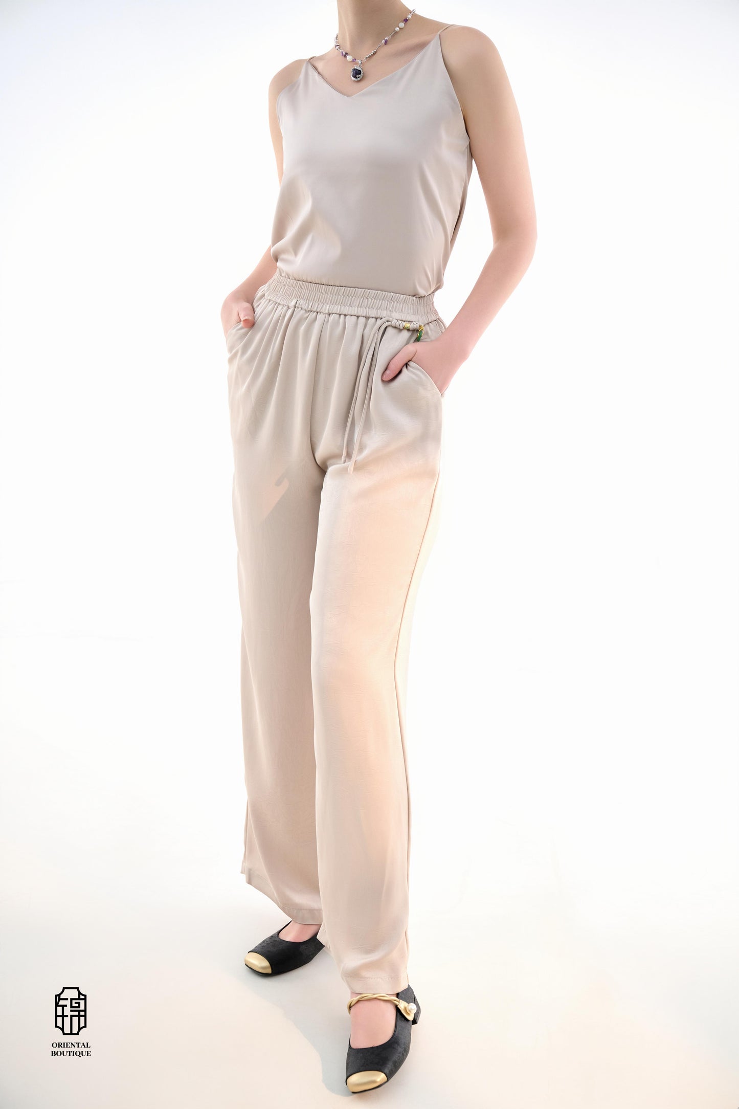 Beige Silk Tank Top - ORIENTAL BOUTIQUE