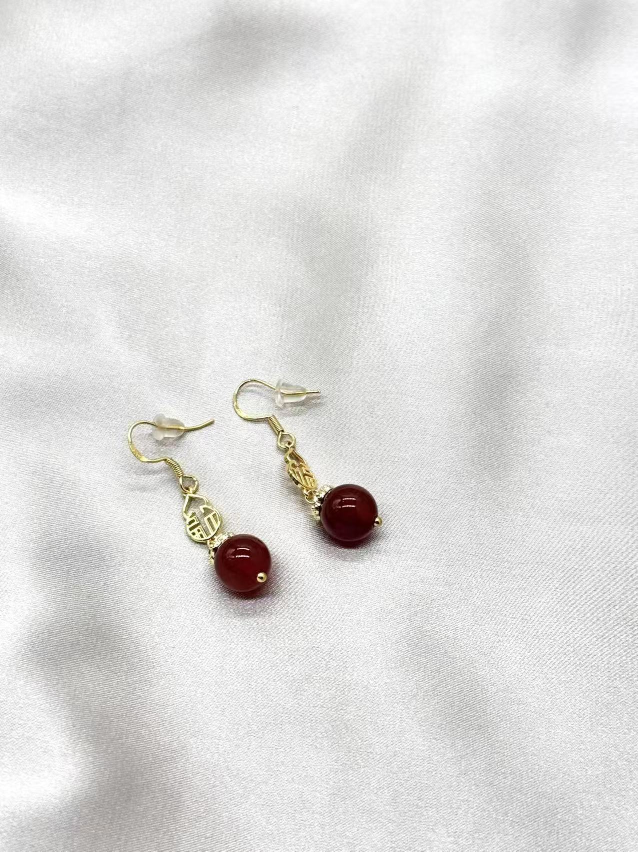 Red Good Fortune Bead Earrings