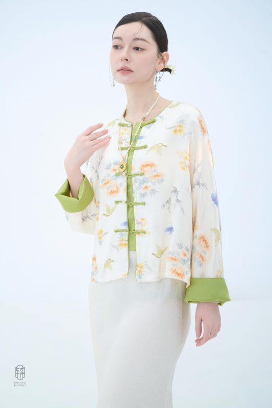 Chinese Silk Jacket - Ethereal Garden Traditional Style