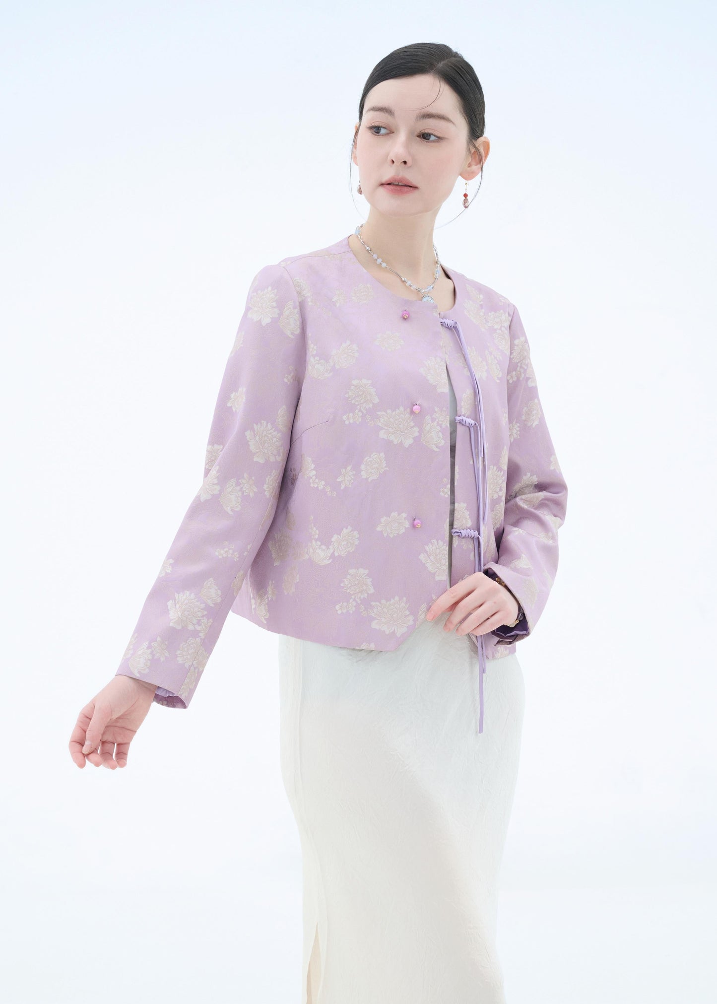 Chinese Silk Jacket - Lavender Blossom Traditional Style