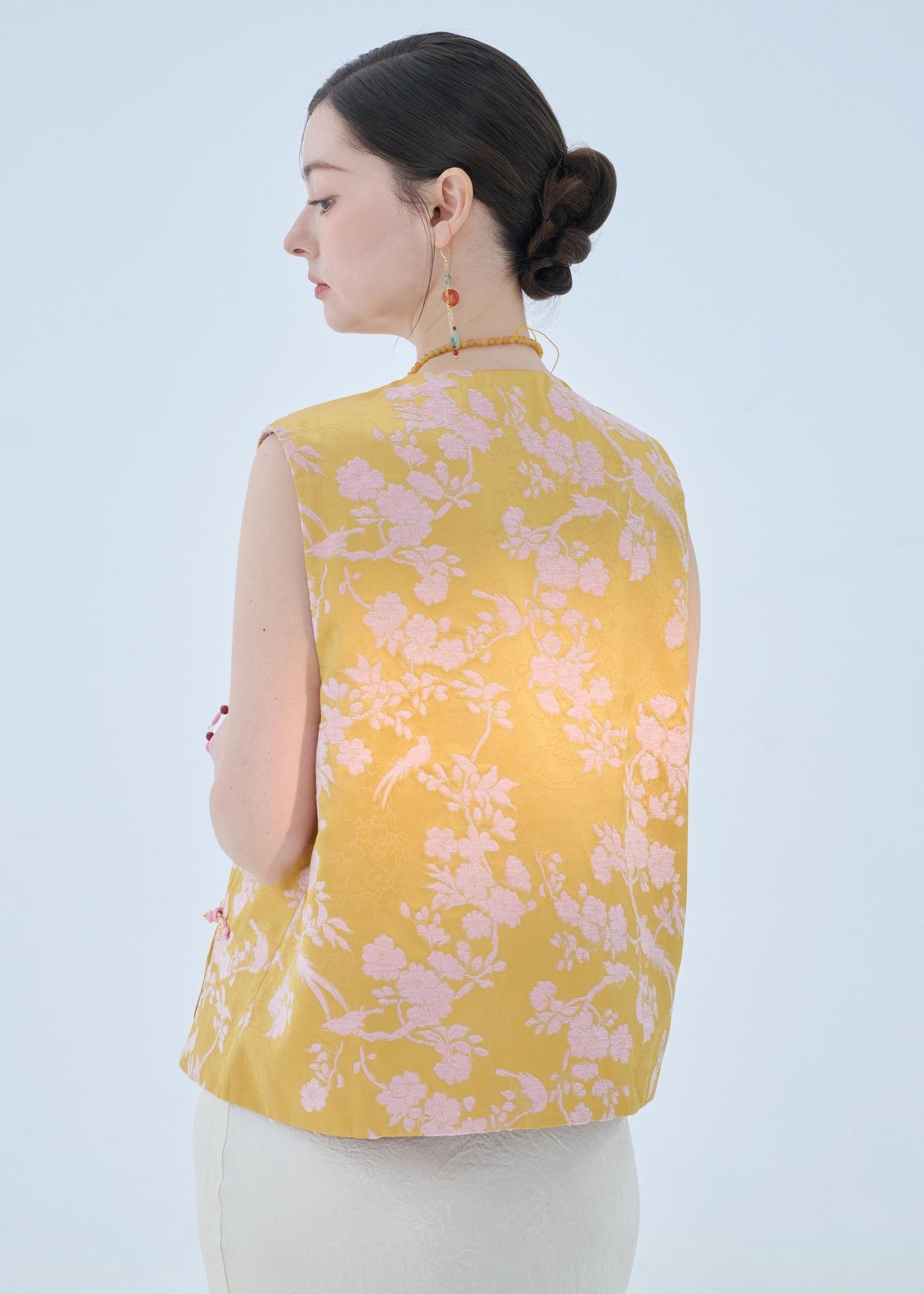 Chinese Brocade Vest - Golden Blossom Traditional Style