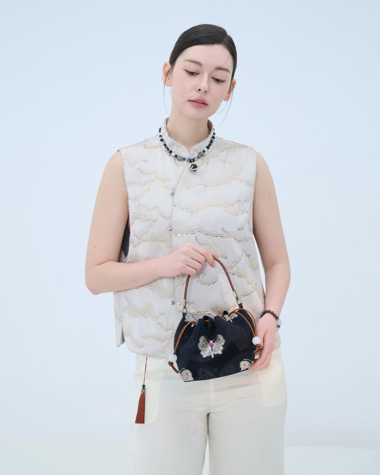 Midnight Flutter Embroidered Pouch