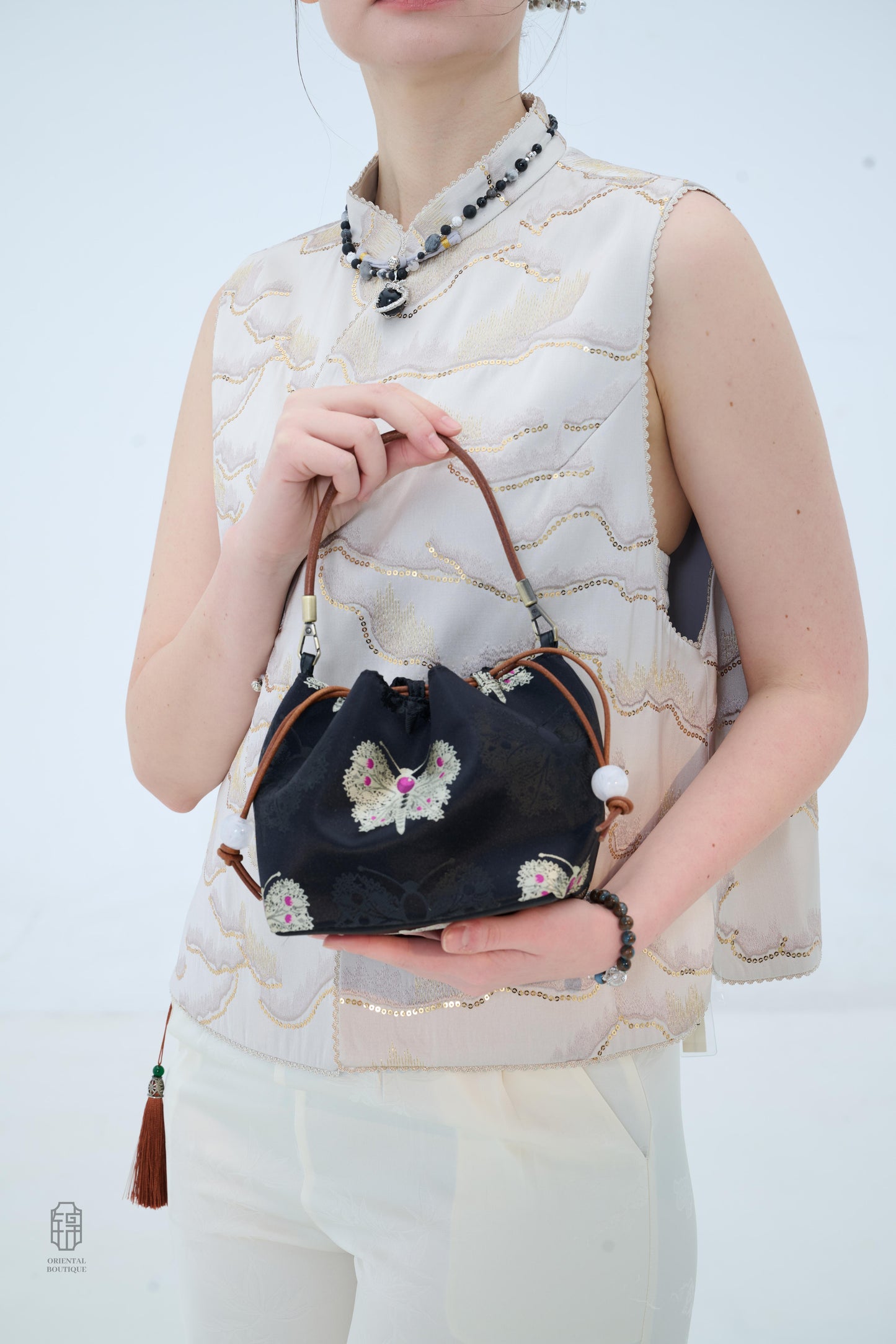 Midnight Flutter Embroidered Pouch