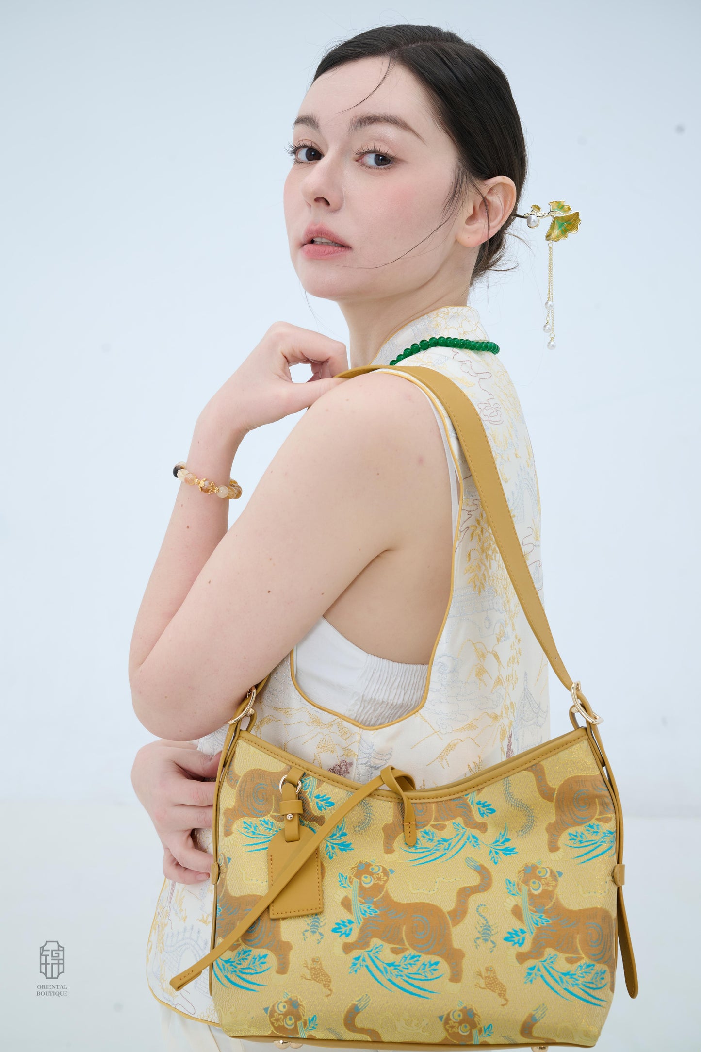 Golden Guardian Tapestry Shoulder Bag