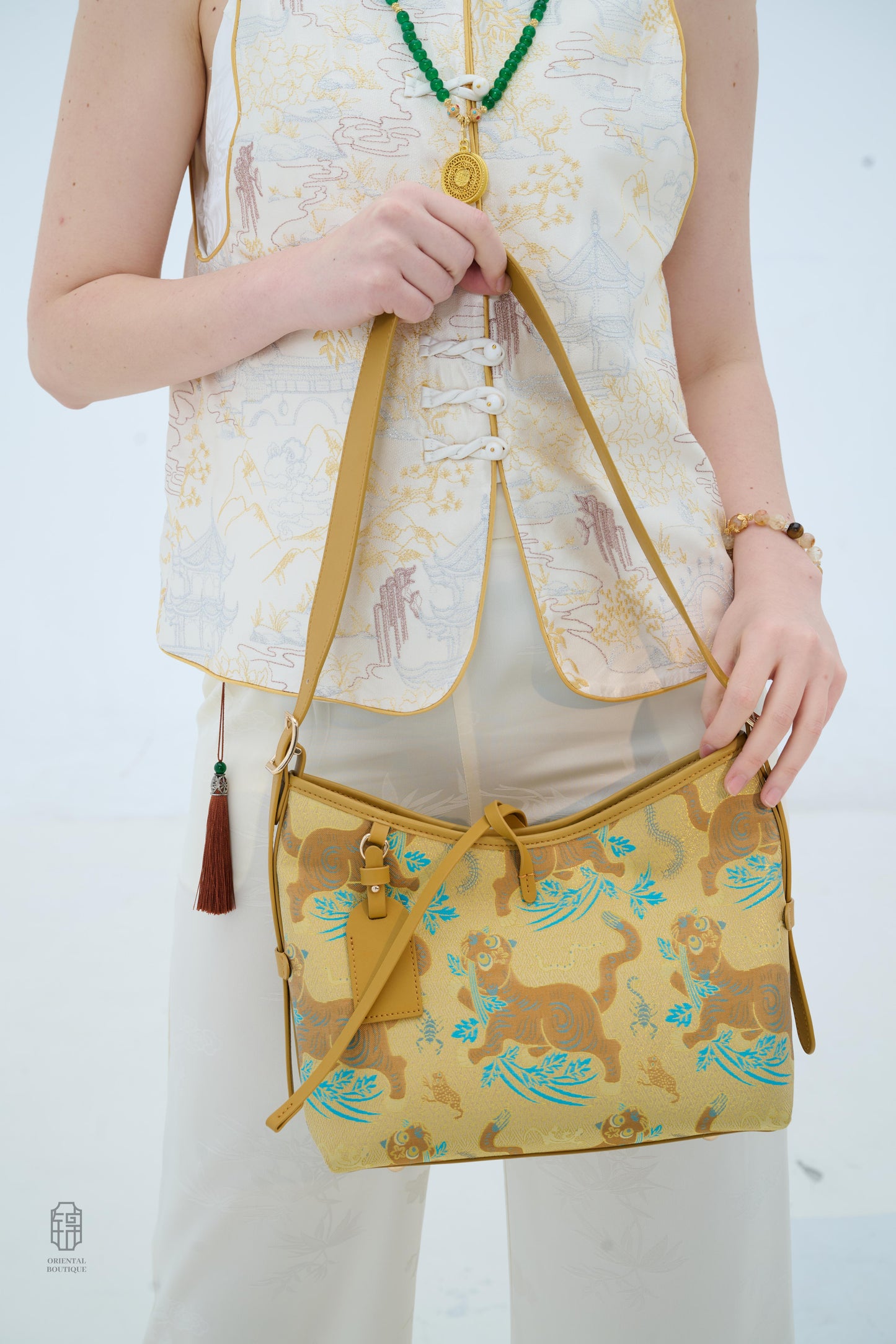 Golden Guardian Tapestry Shoulder Bag