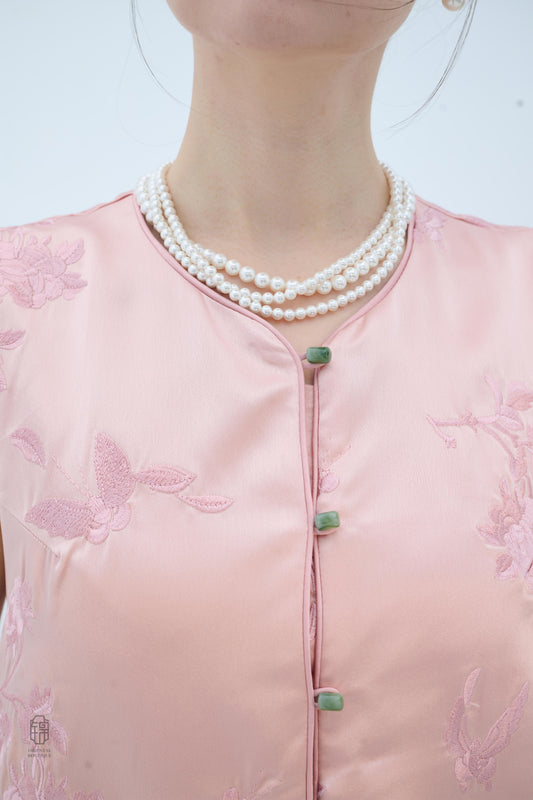 Chinese Brocade Vest - Rosy Blossom Traditional Style