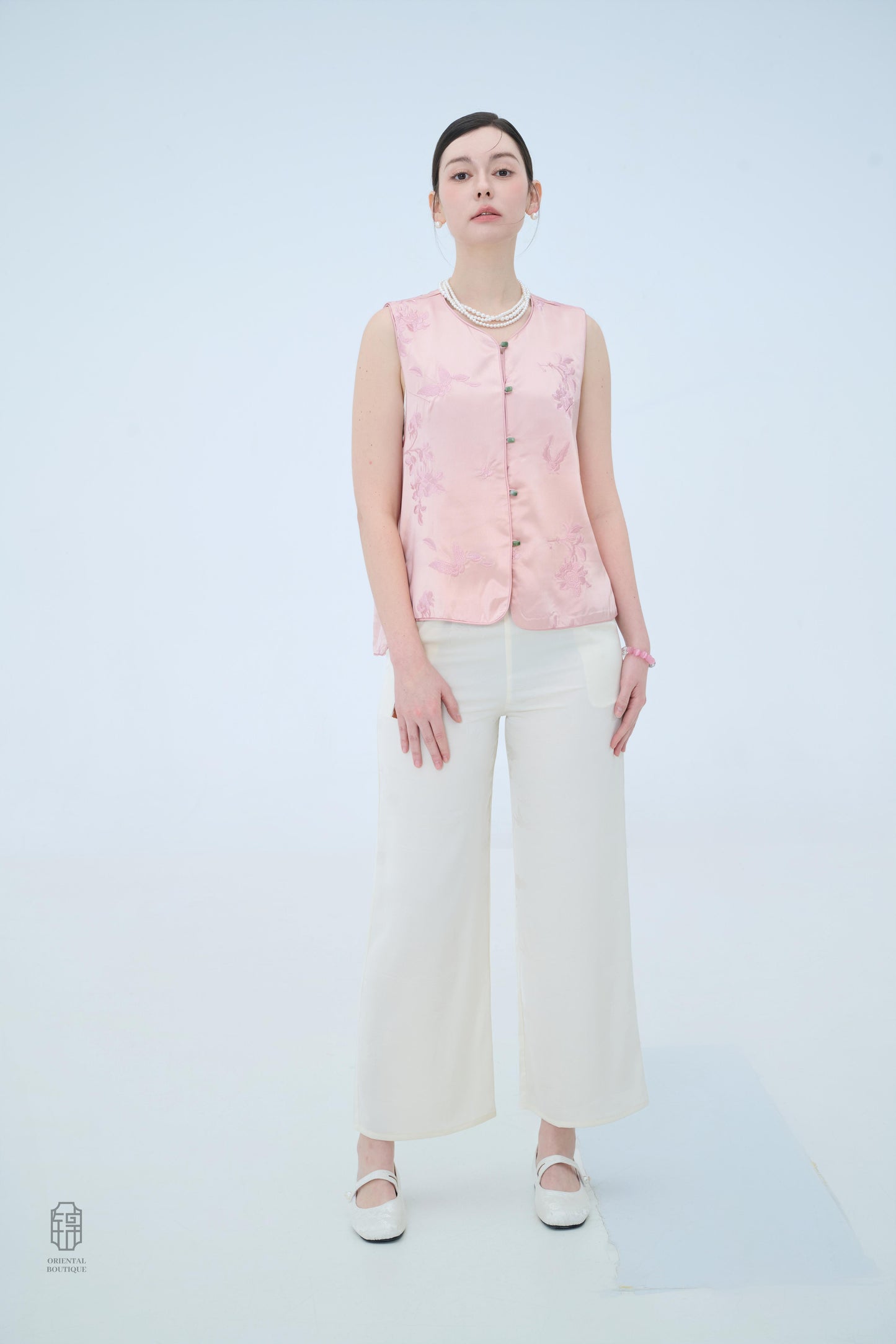 Chinese Brocade Vest - Rosy Blossom Traditional Style