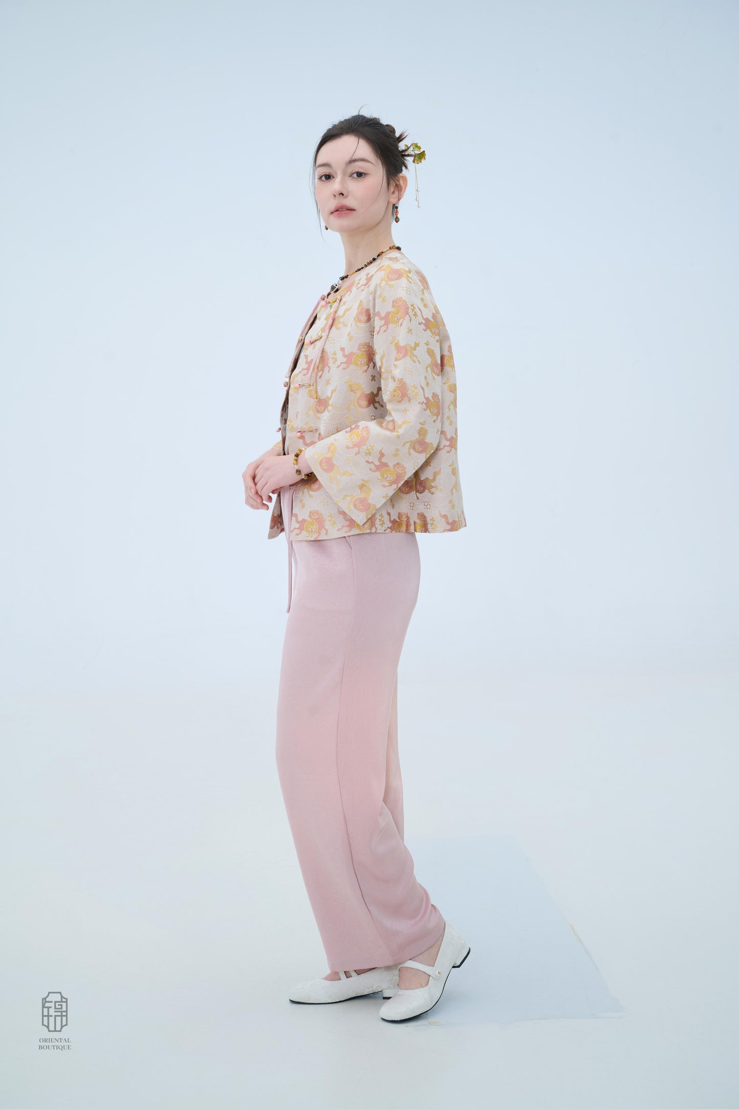 Chinese Brocade Jacket - Golden Harmony Traditional Style