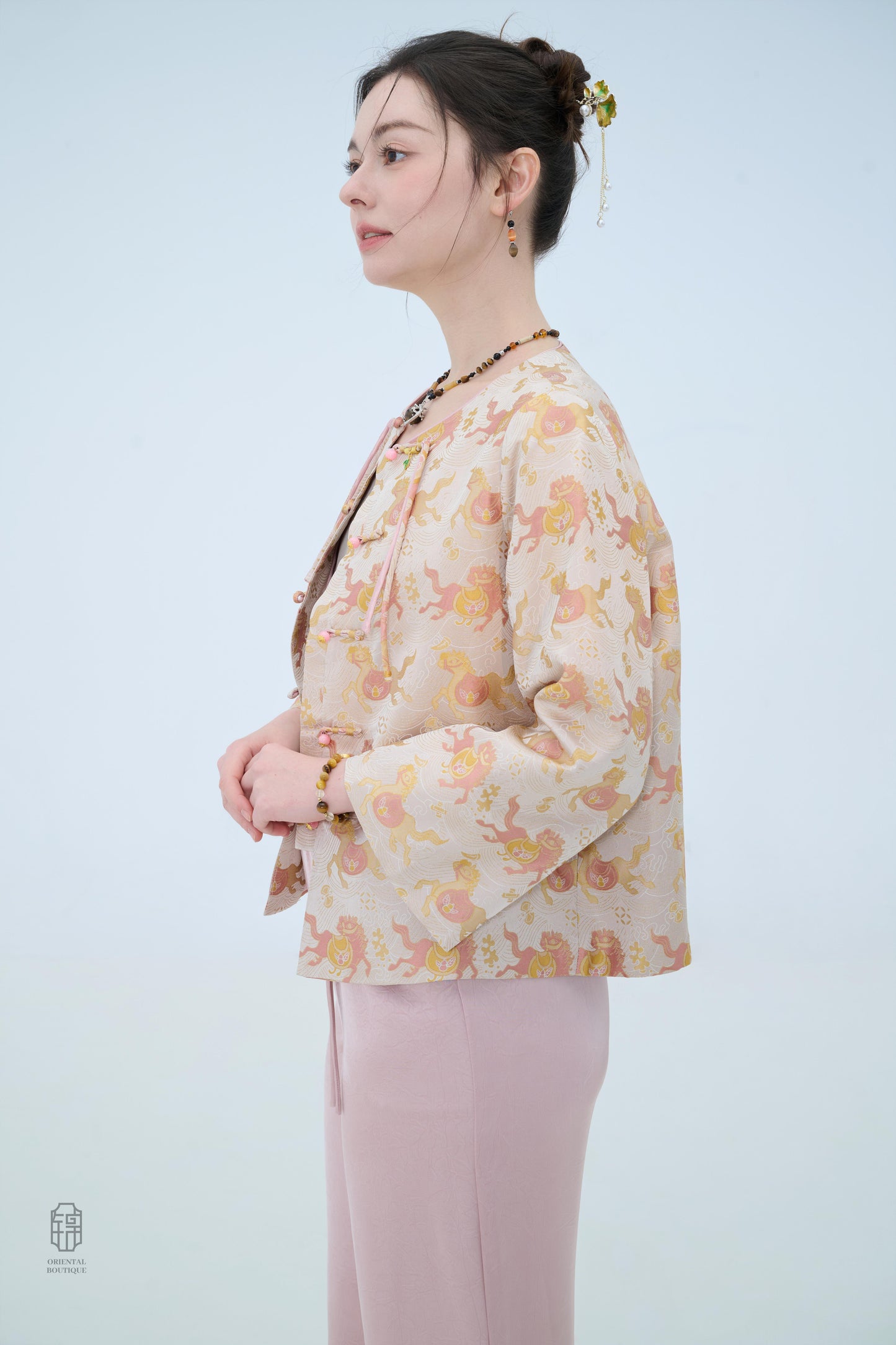 Chinese Brocade Jacket - Golden Harmony Traditional Style