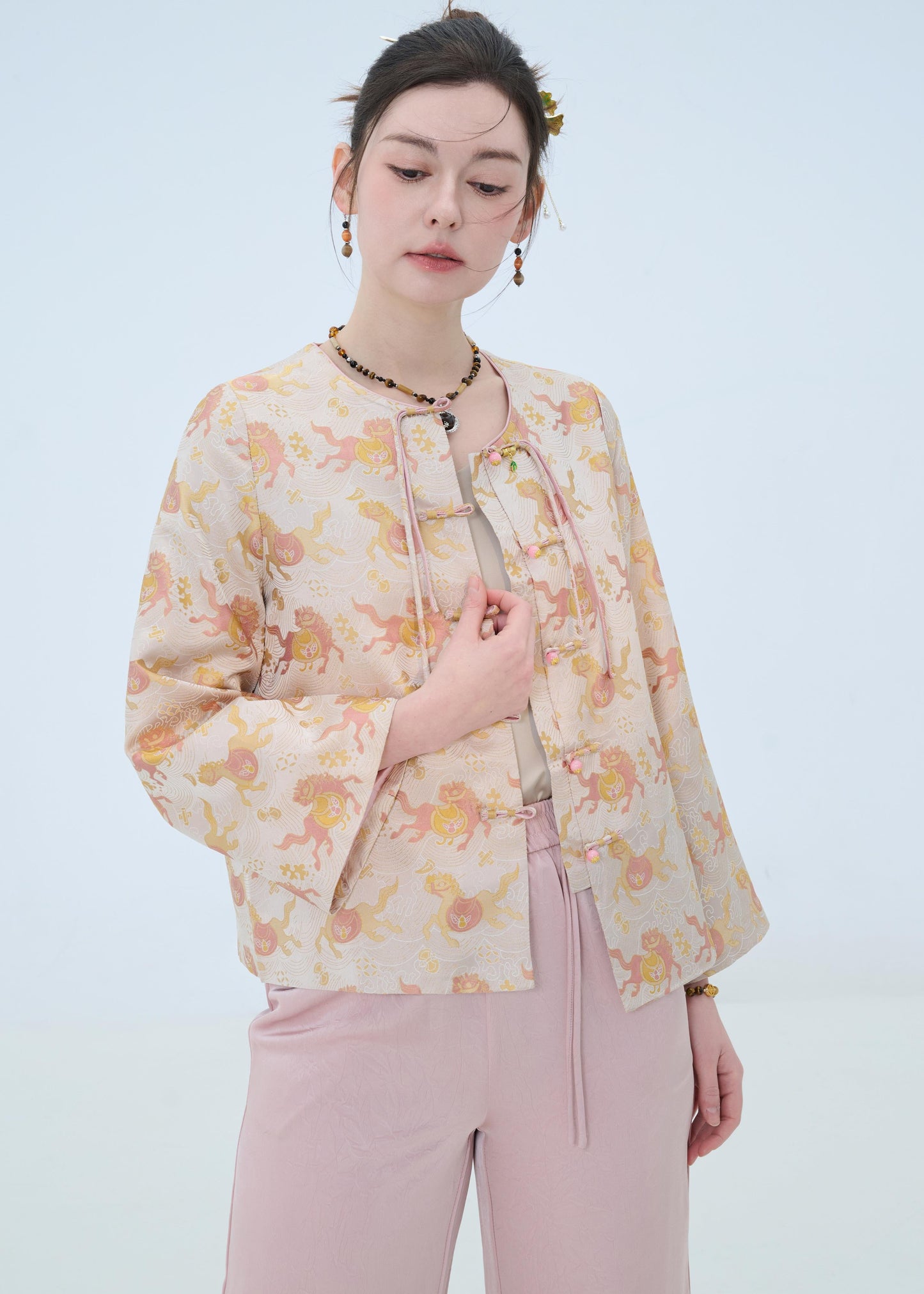 Chinese Brocade Jacket - Golden Harmony Traditional Style