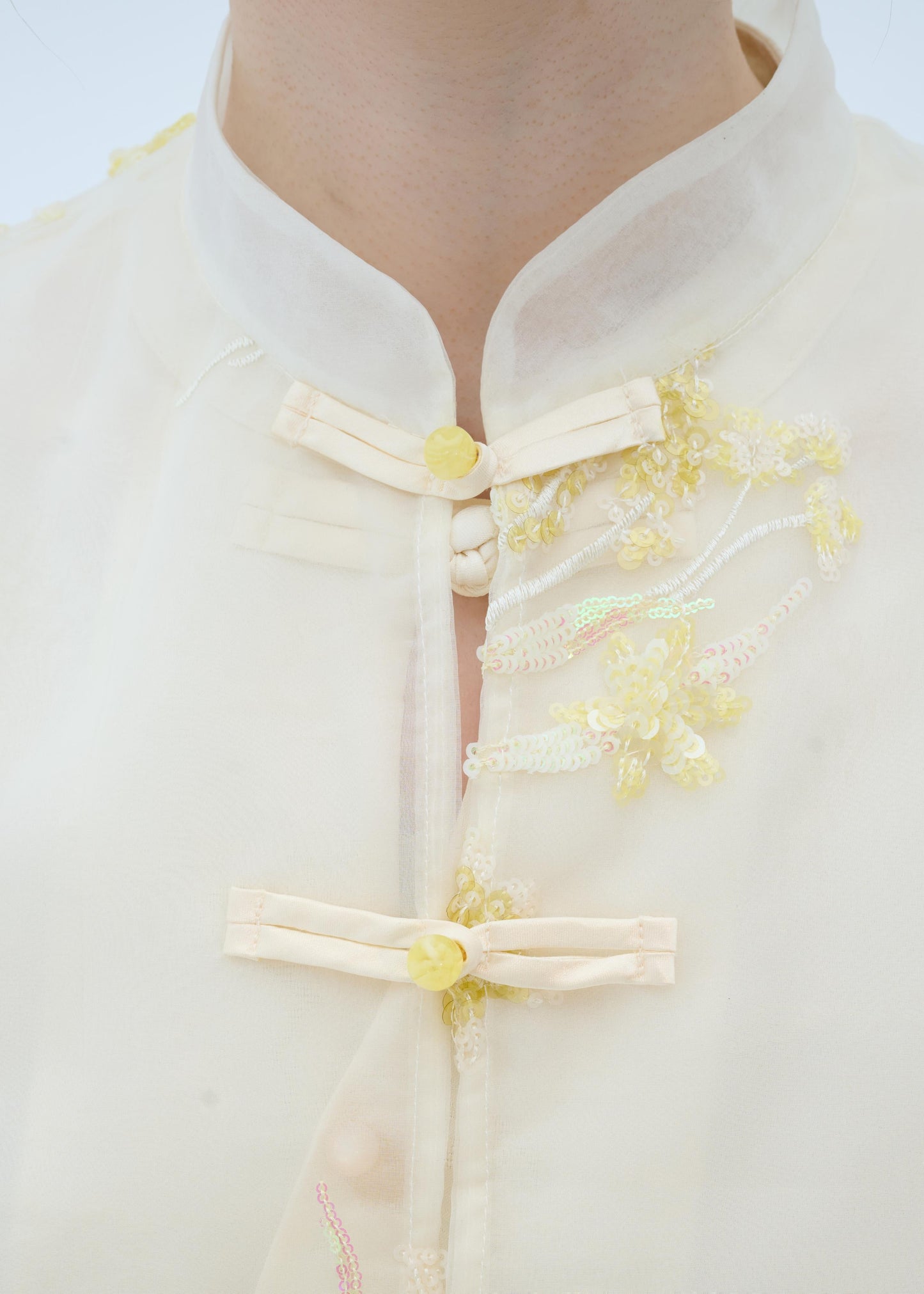 Chinese Sheer Vest - Golden Petals Contemporary Style