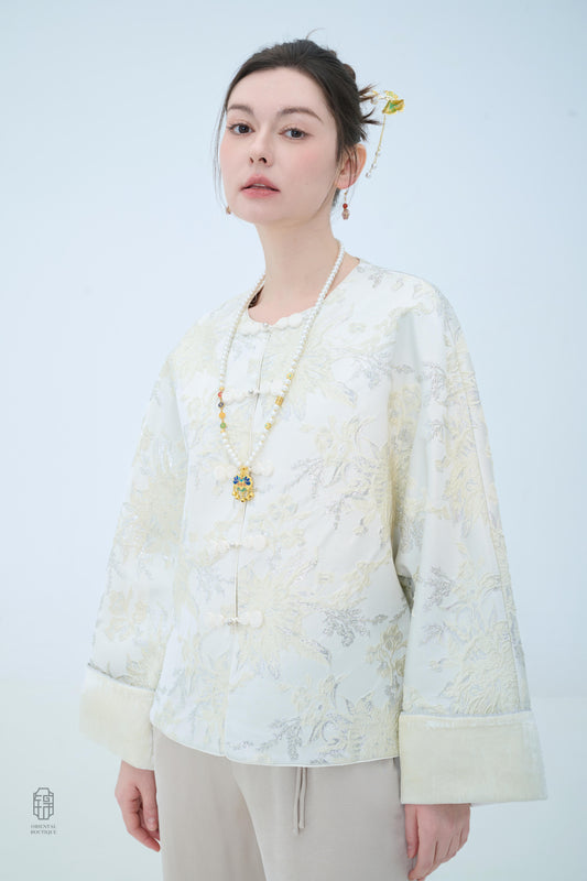 Chinese Brocade Jacket - Ivory Bloom Traditional Style