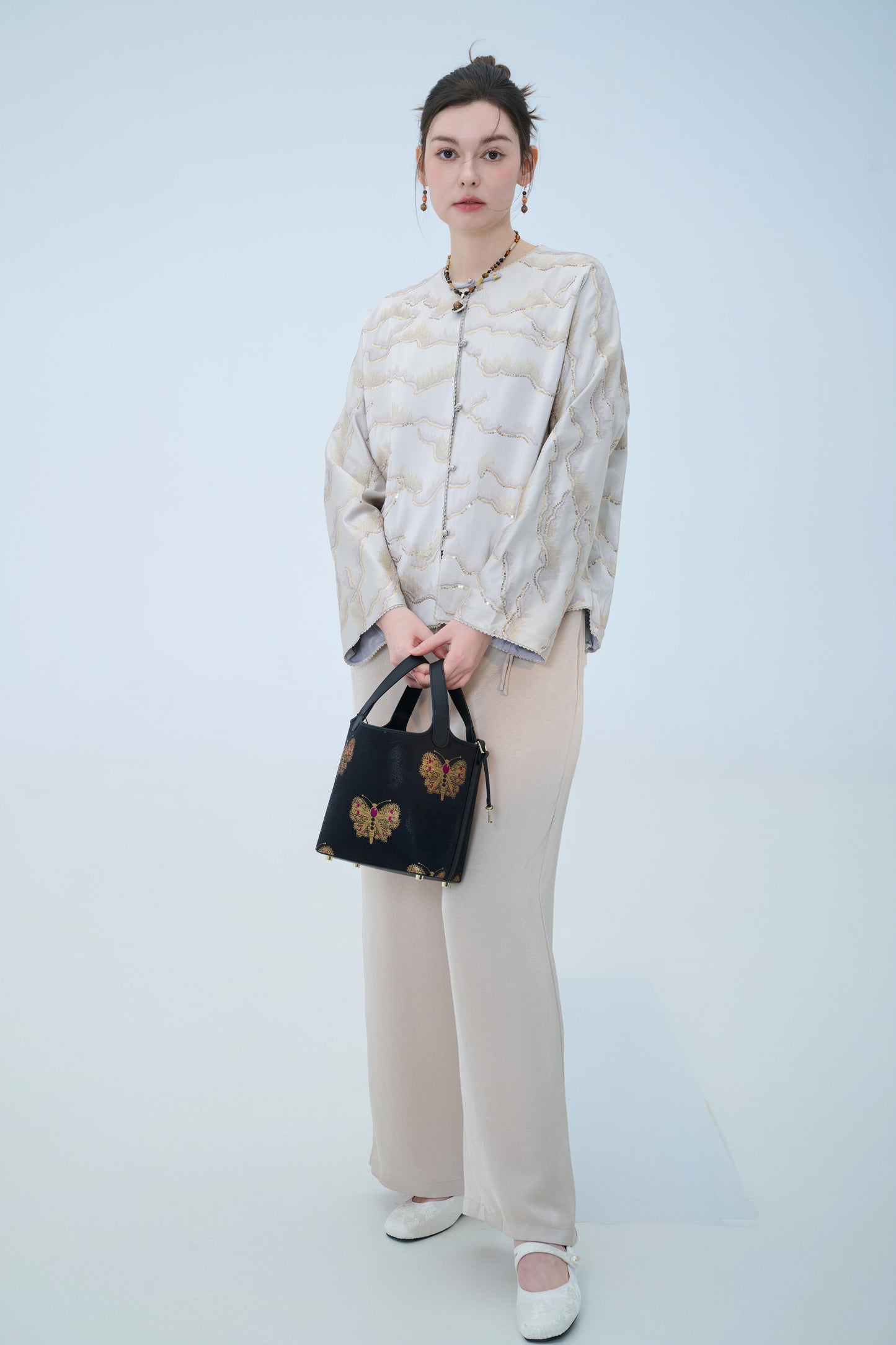 Chinese Brocade Jacket - Golden Ripple Traditional Style