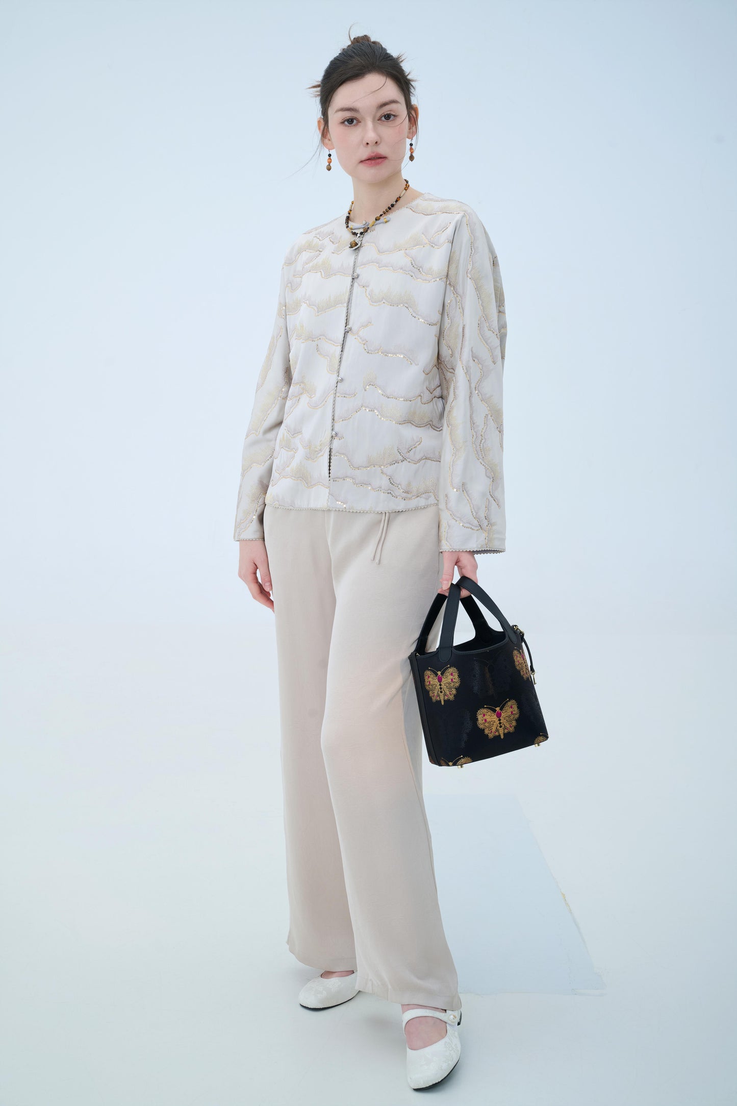 Chinese Brocade Jacket - Golden Ripple Traditional Style