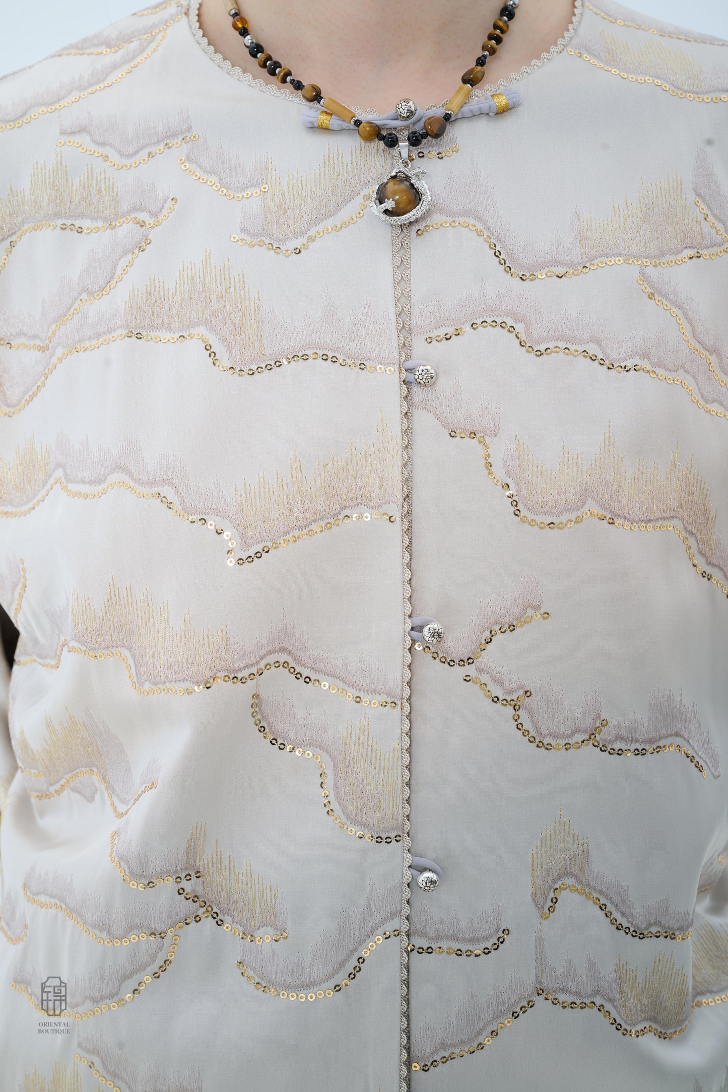 Chinese Brocade Jacket - Golden Ripple Traditional Style