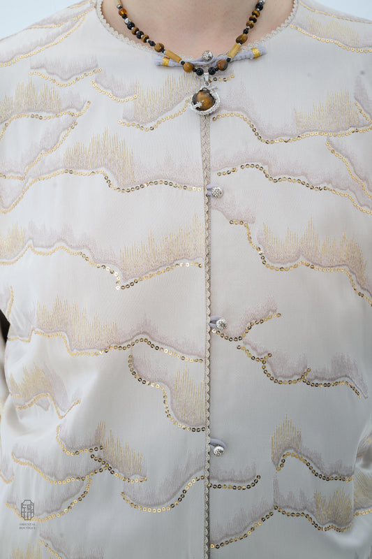 Chinese Brocade Jacket - Golden Ripple Traditional Style
