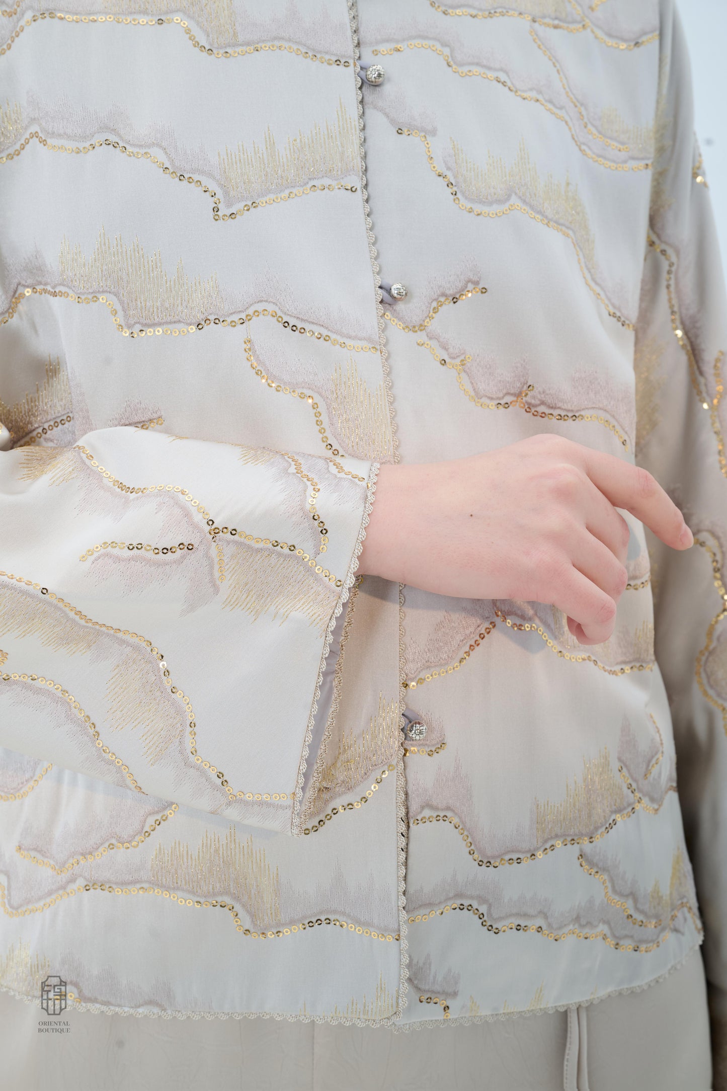 Chinese Brocade Jacket - Golden Ripple Traditional Style