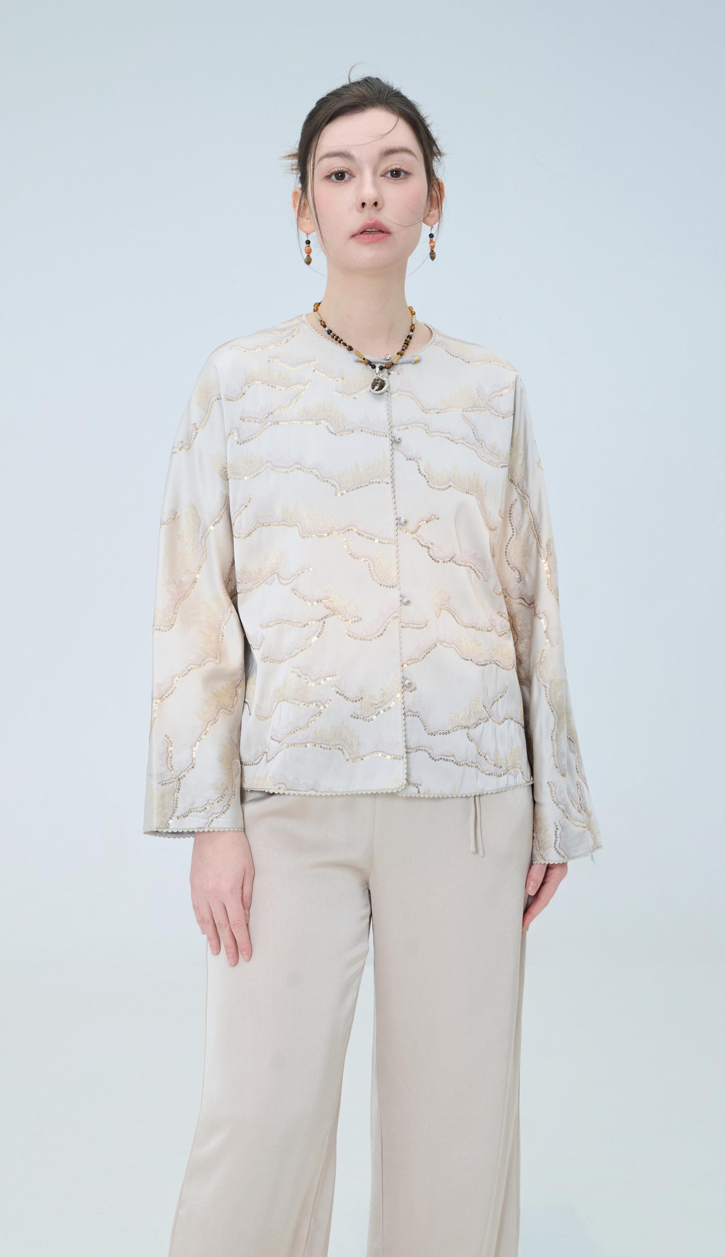 Chinese Brocade Jacket - Golden Ripple Traditional Style