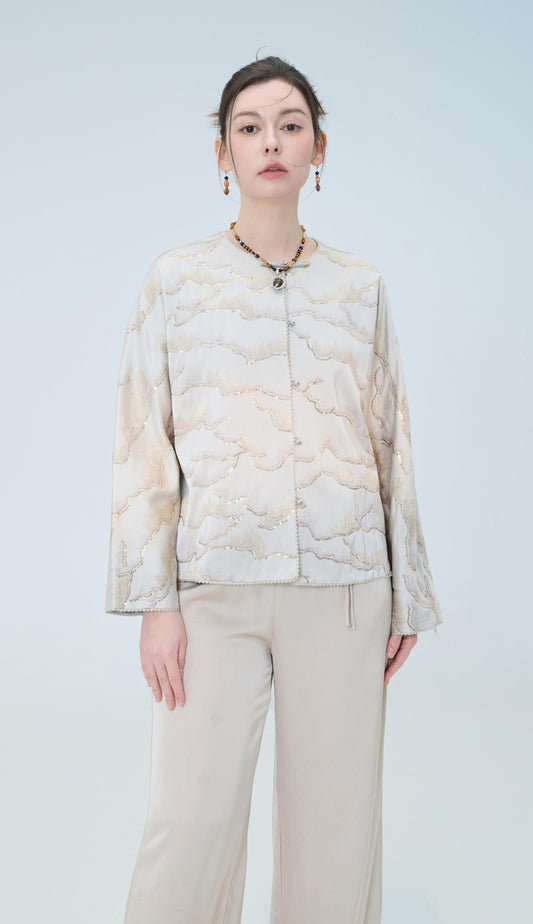 Chinese Brocade Jacket - Golden Ripple Traditional Style