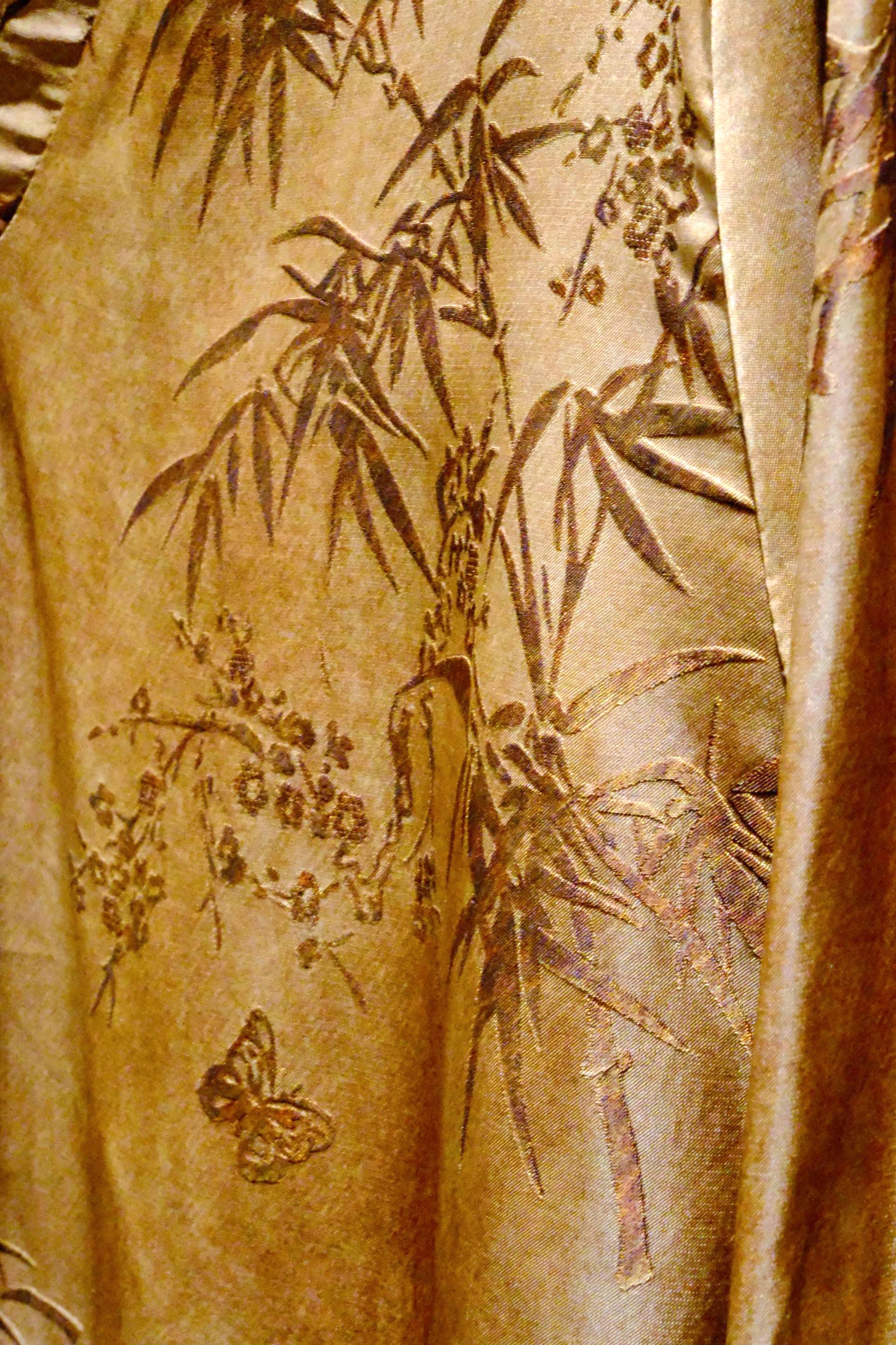 Imported Jacquard Rayon Blouse – Vintage Gold Bamboo Pattern | New Chinese Style