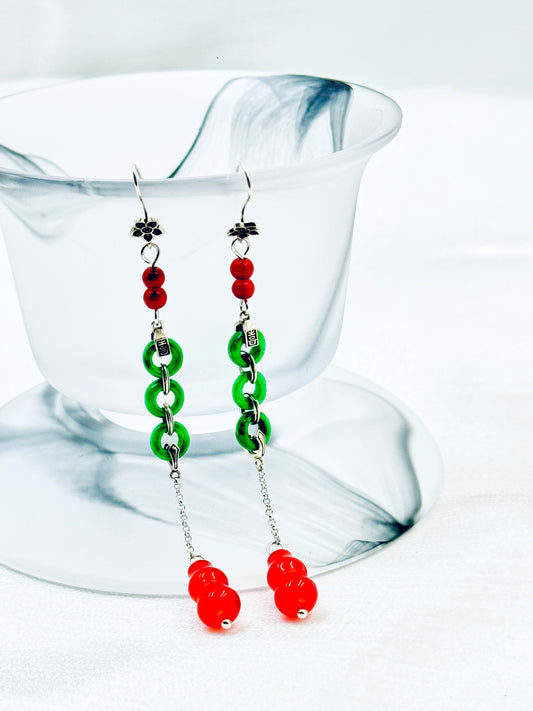 Emerald Crimson Moonlight Earrings - ORIENTAL BOUTIQUE