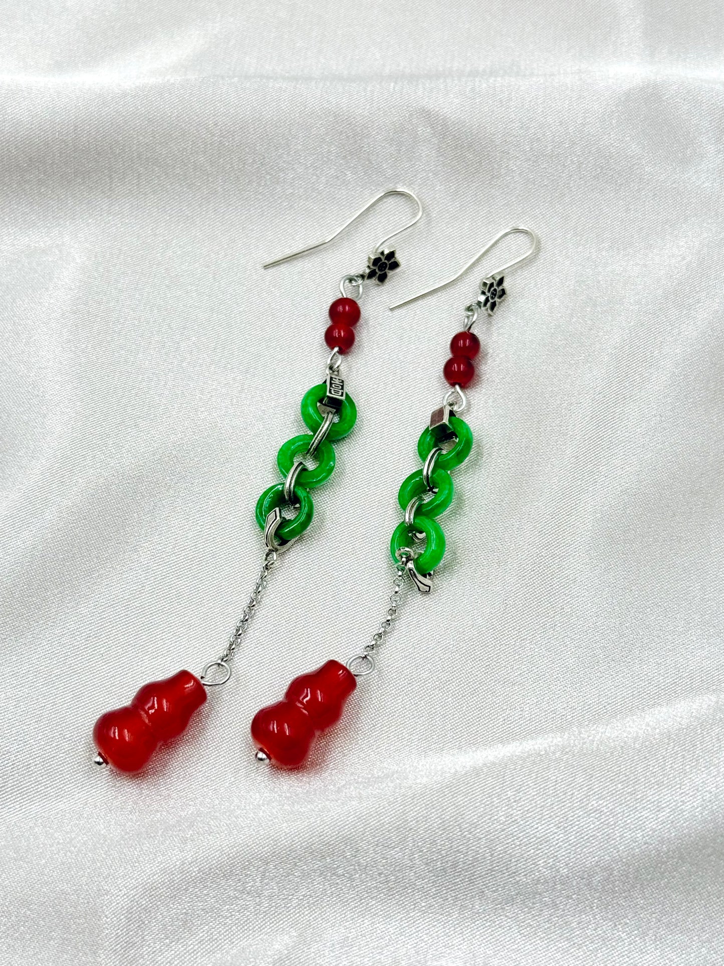 Emerald Crimson Moonlight Earrings - ORIENTAL BOUTIQUE