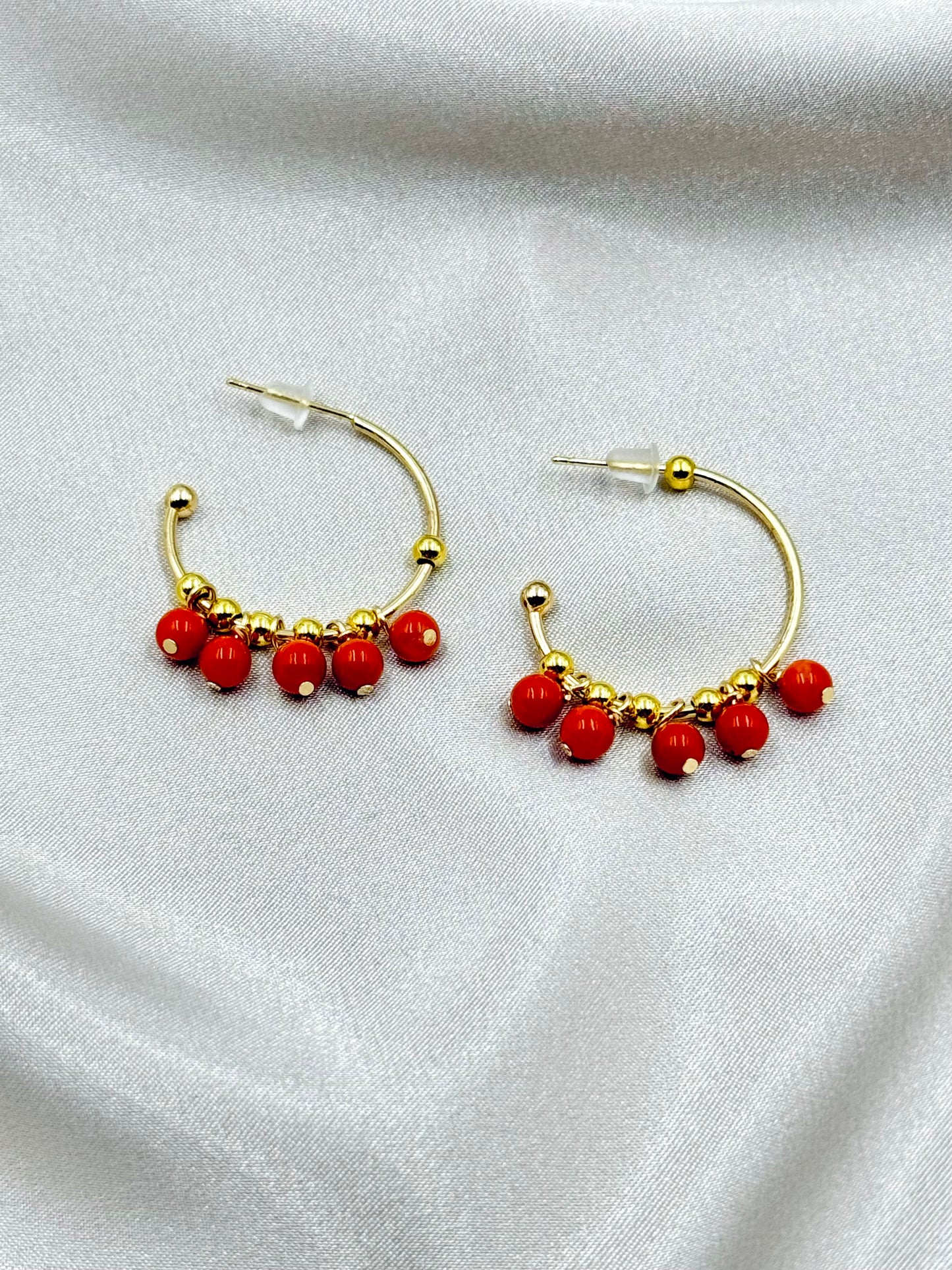 Gold Hoop Earrings with Red Beads - ORIENTAL BOUTIQUE