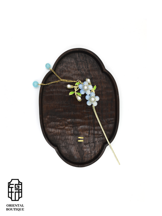 Blue Jade Blossom Hairpin - ORIENTAL BOUTIQUE
