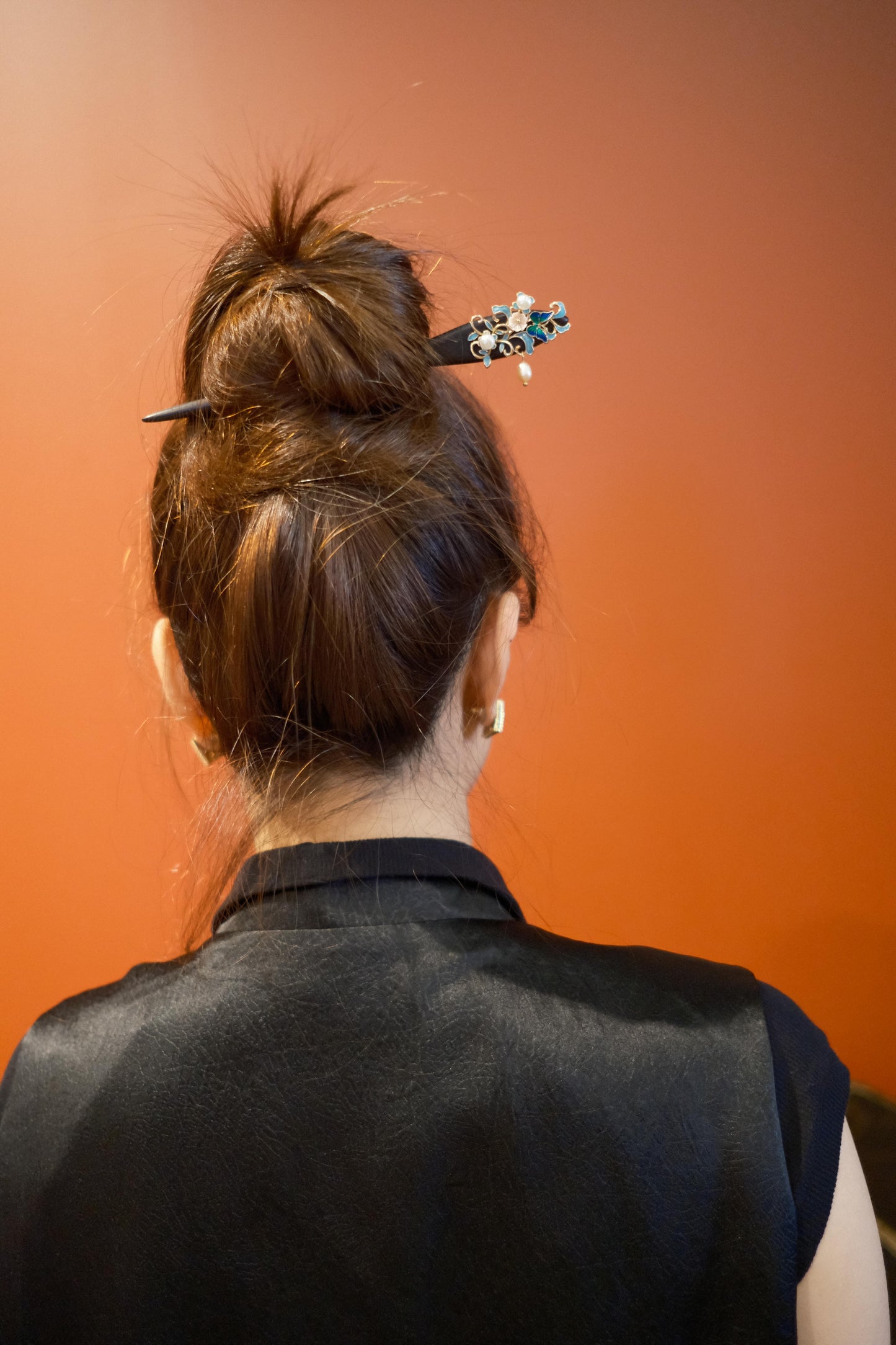 Enamel Butterfly and Pearl Hairpin
