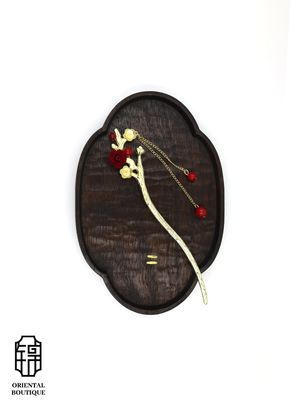 Crimson Blossom Branch Hairpin - ORIENTAL BOUTIQUE