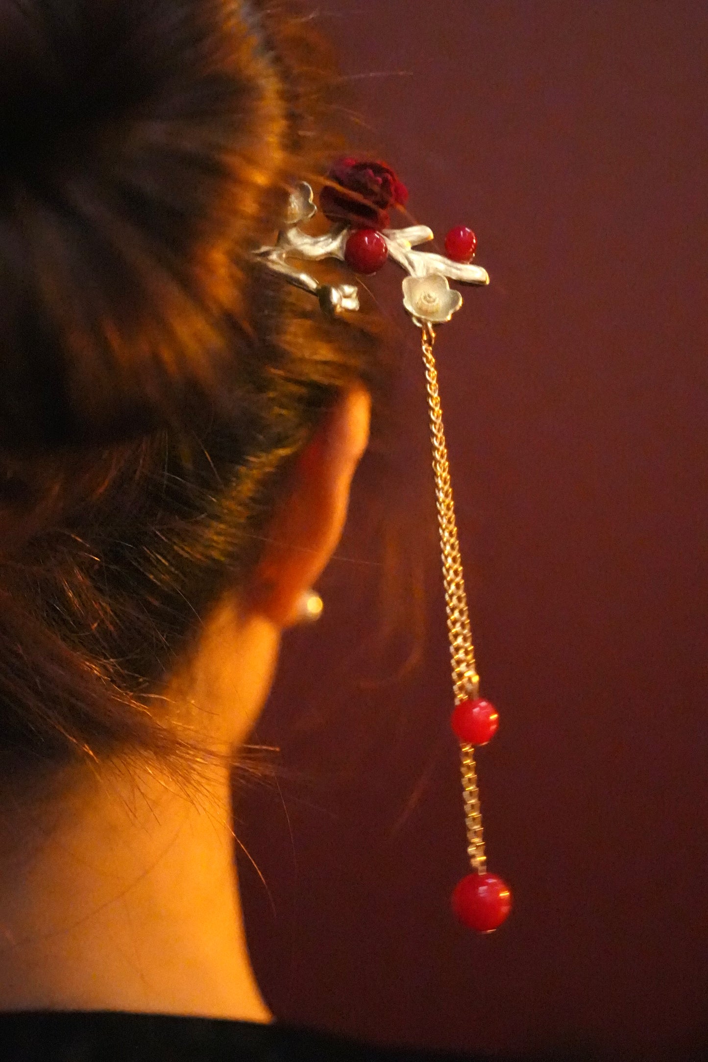 Crimson Blossom Branch Hairpin