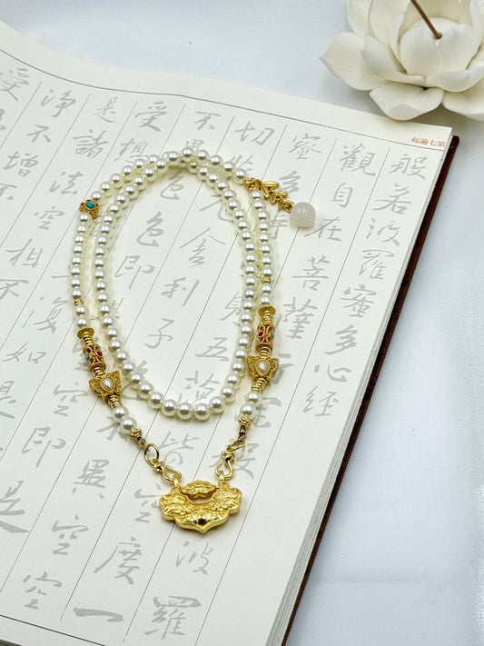 Orient Collection - Golden Elegance Pearl Necklace - ORIENTAL BOUTIQUE