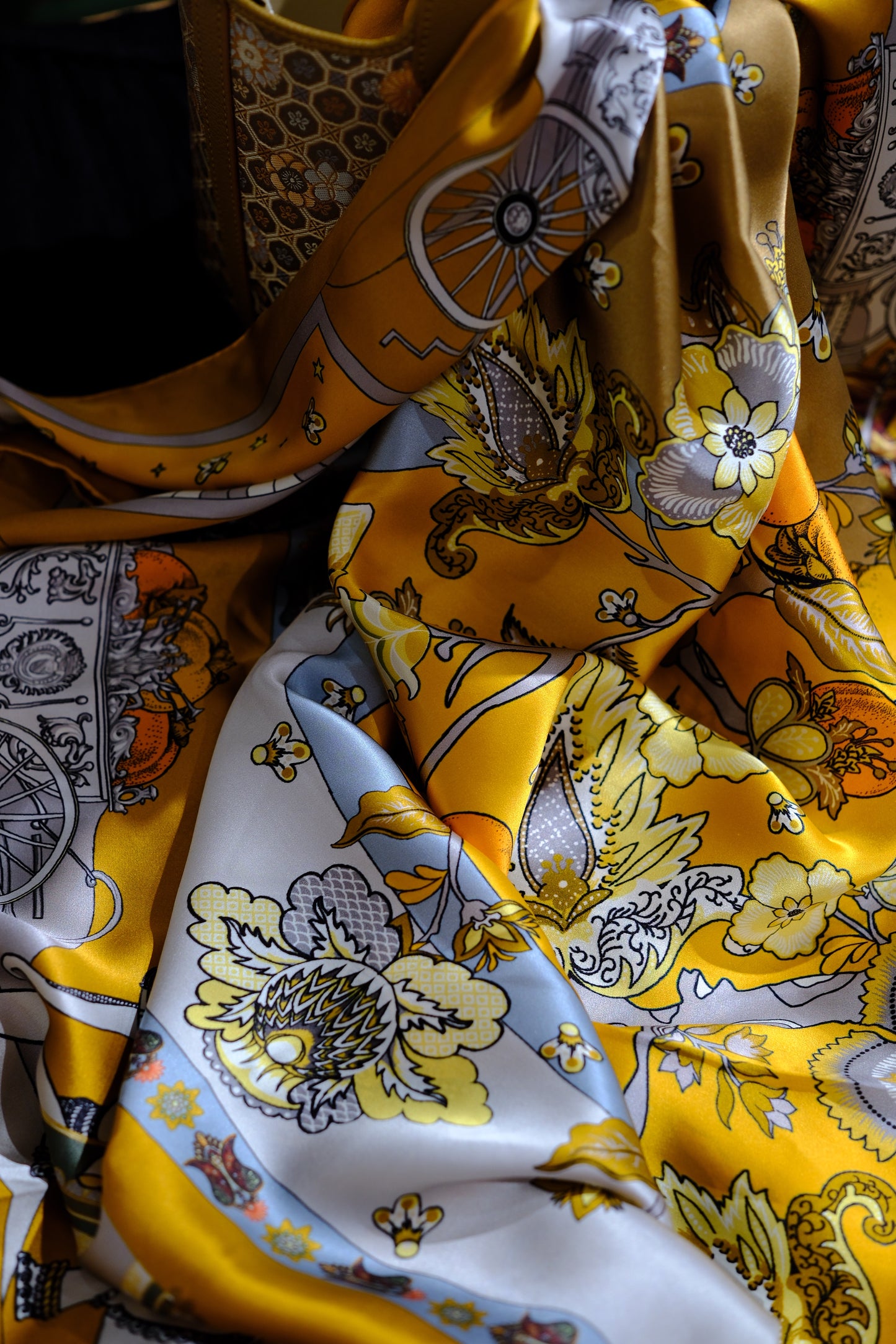 Golden Floral Heritage Large Square Scarf