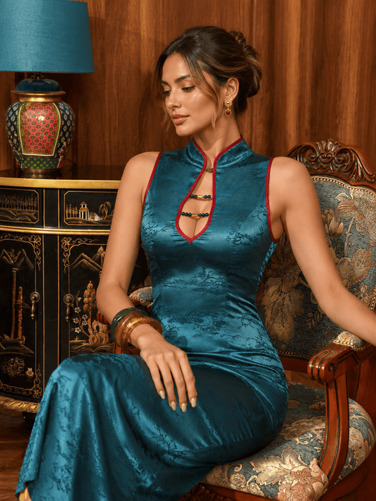 Jade Elegance Jacquard Cheongsam Dress