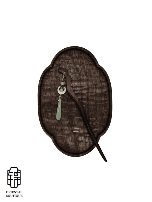 Green Jade Drop Wooden Hairpin