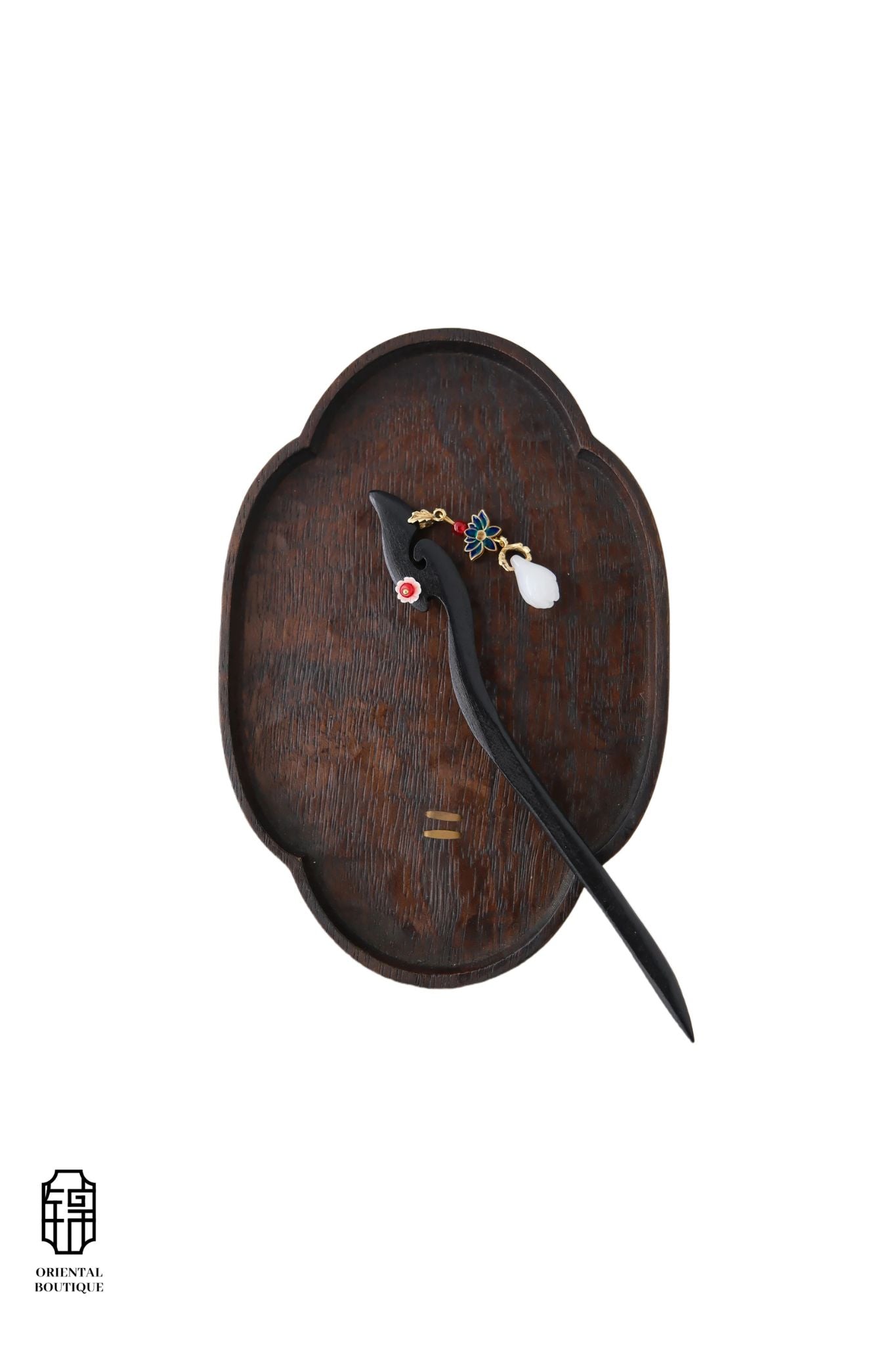 Vintage Wooden Tray & White Teardrop Floral Hairpin Set