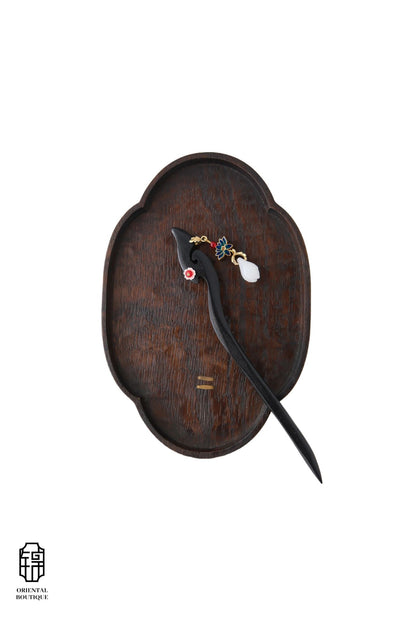 Vintage Wooden Tray & White Teardrop Floral Hairpin Set