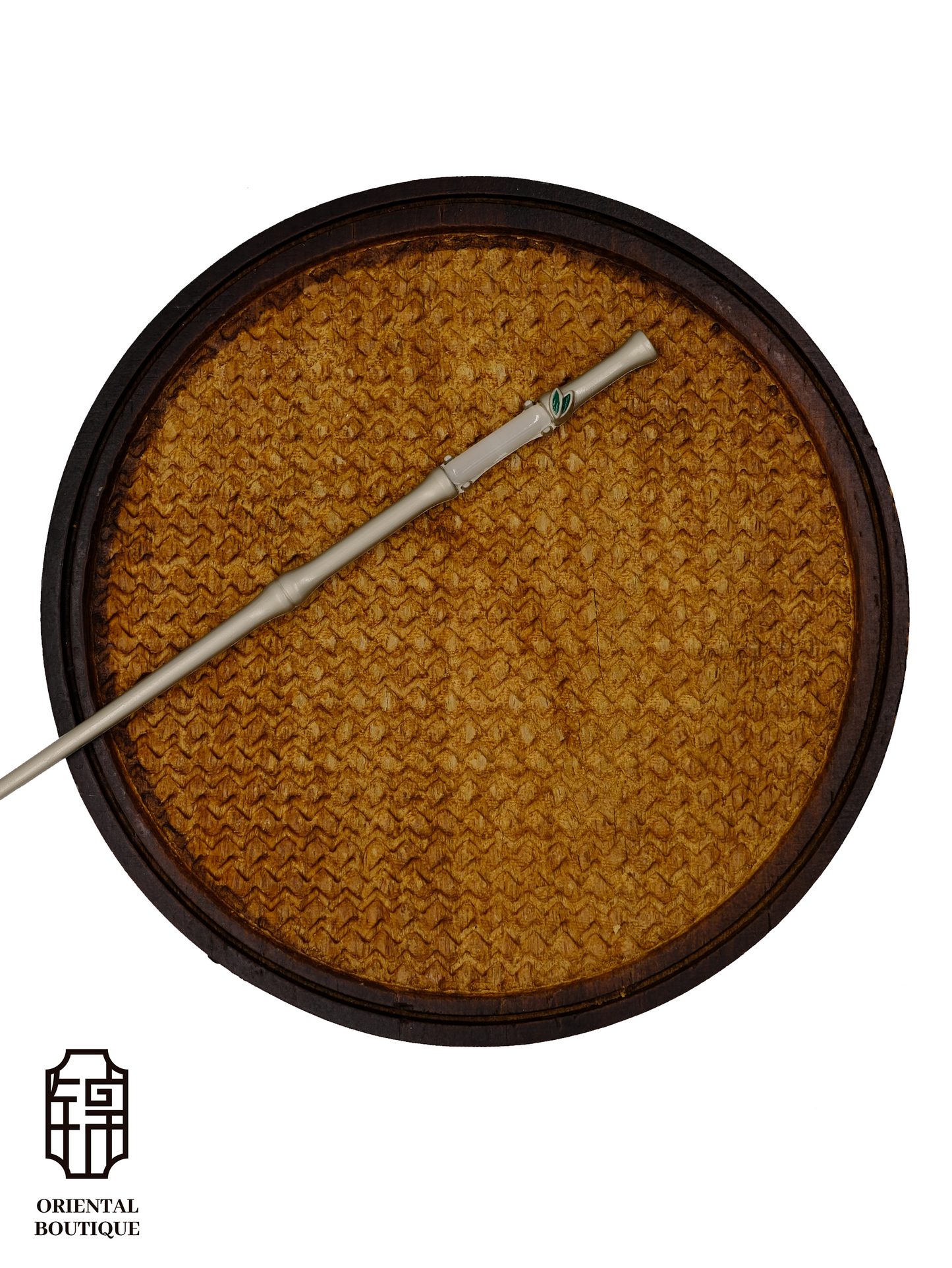 Bamboo-Inspired Hairpin with Green Leaf