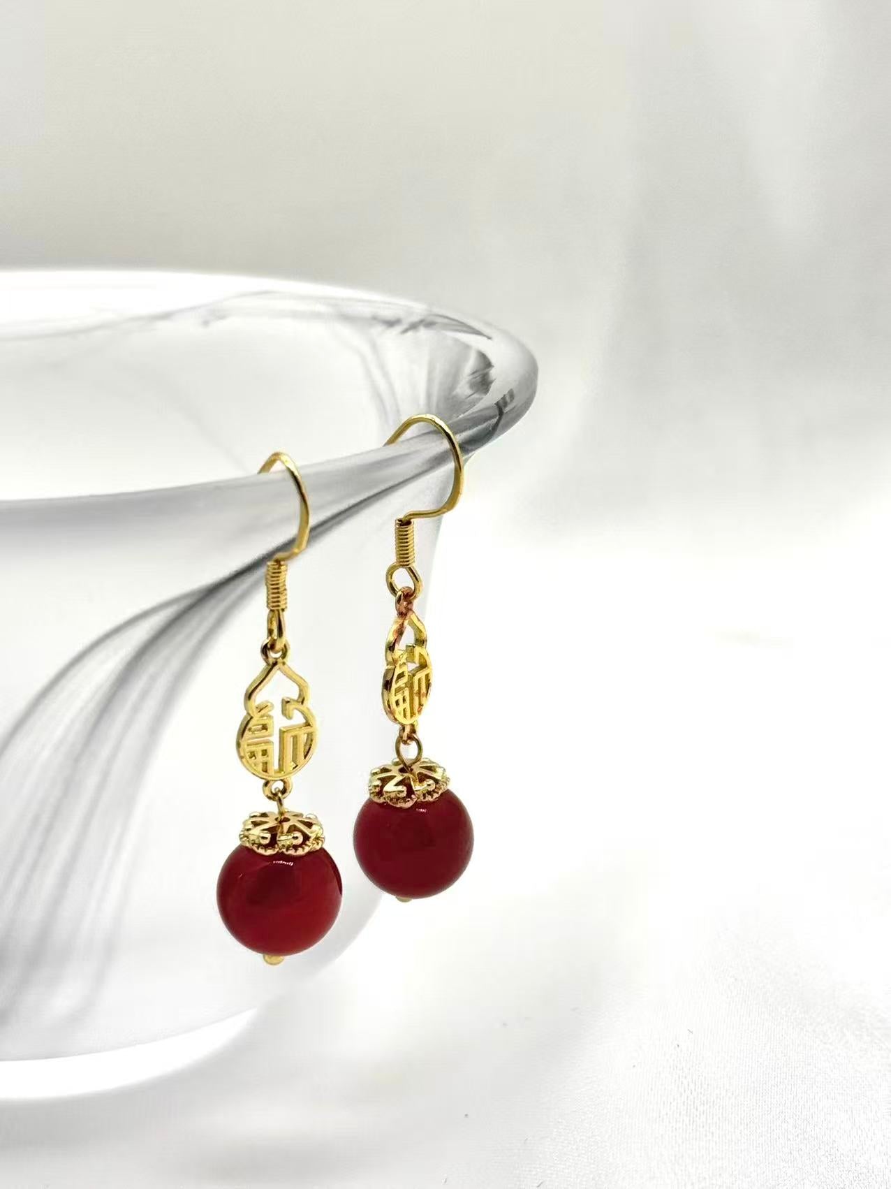 Red Good Fortune Bead Earrings