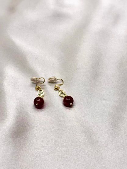 Clip earring - Red Good Fortune Bead Earrings