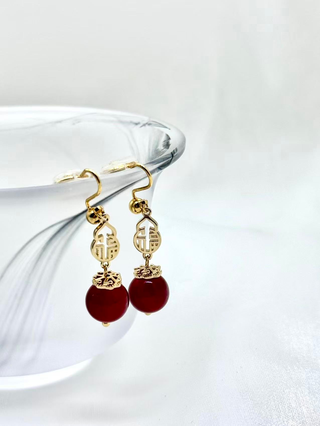 Clip earring - Red Good Fortune Bead Earrings