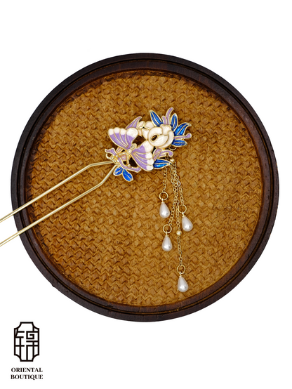 Blue & Purple Butterfly Tassel Hairpin