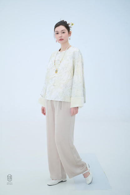 Chinese Brocade Jacket - Ivory Bloom Traditional Style