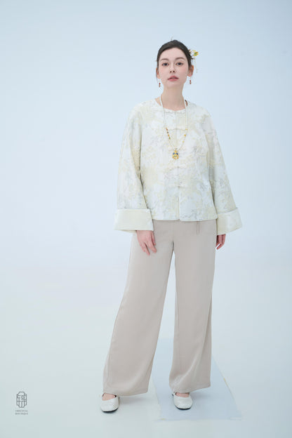 Chinese Brocade Jacket - Ivory Bloom Traditional Style