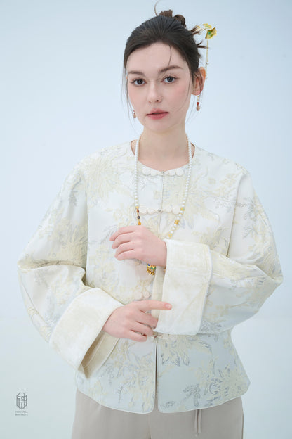 Chinese Brocade Jacket - Ivory Bloom Traditional Style