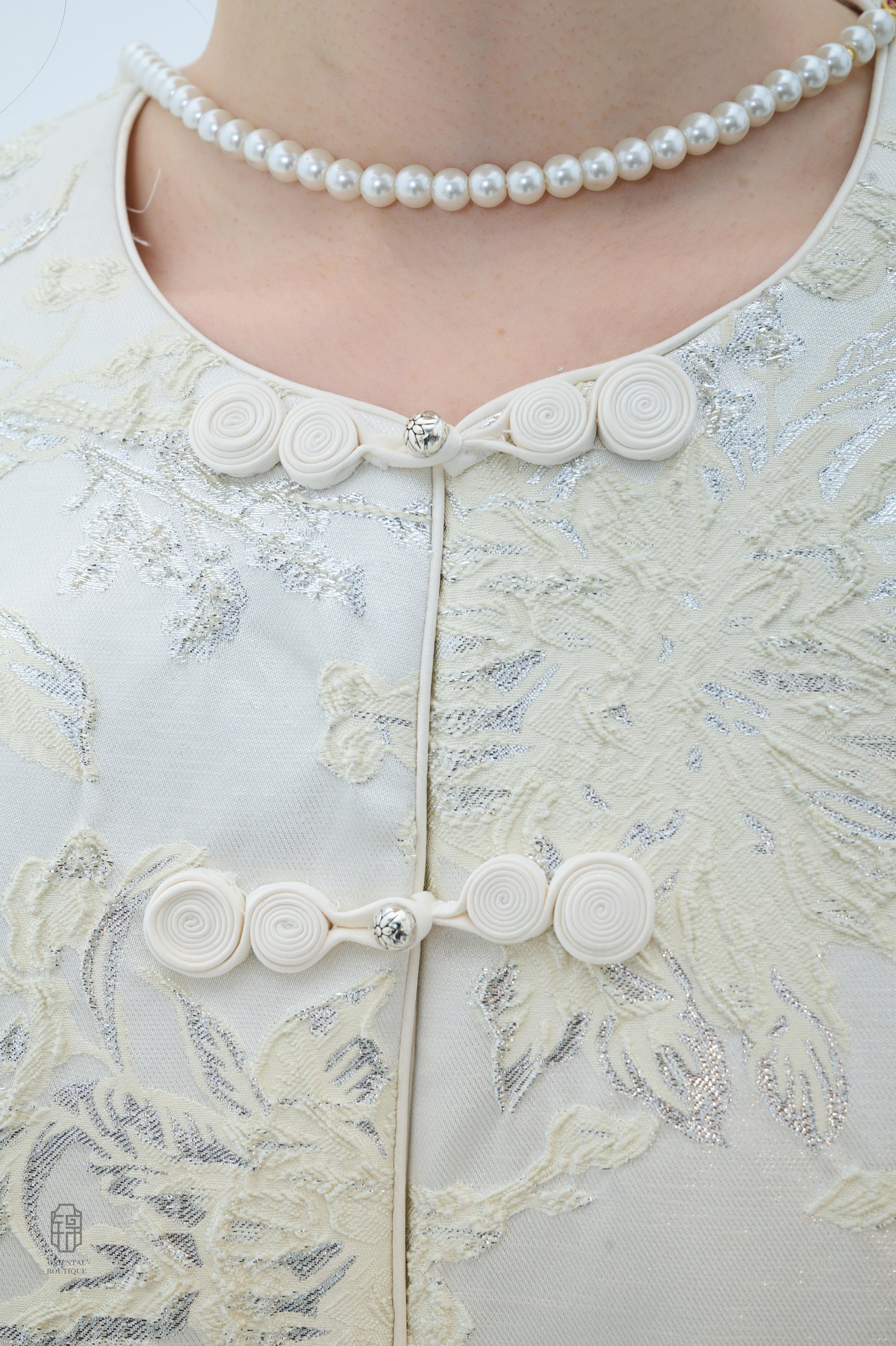 Chinese Brocade Jacket - Ivory Bloom Traditional Style
