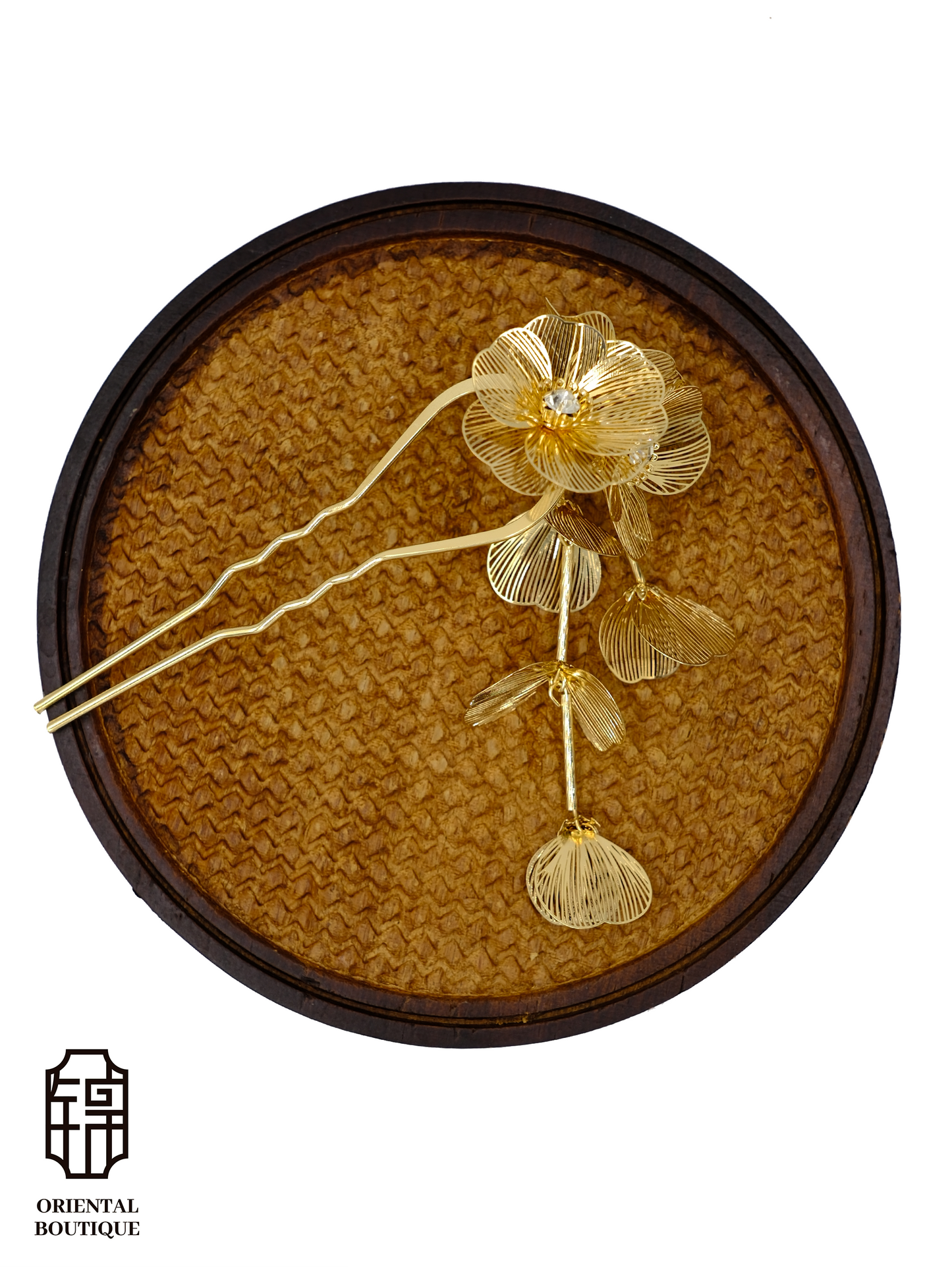Gold Wire-Petal Tassel Hairpin